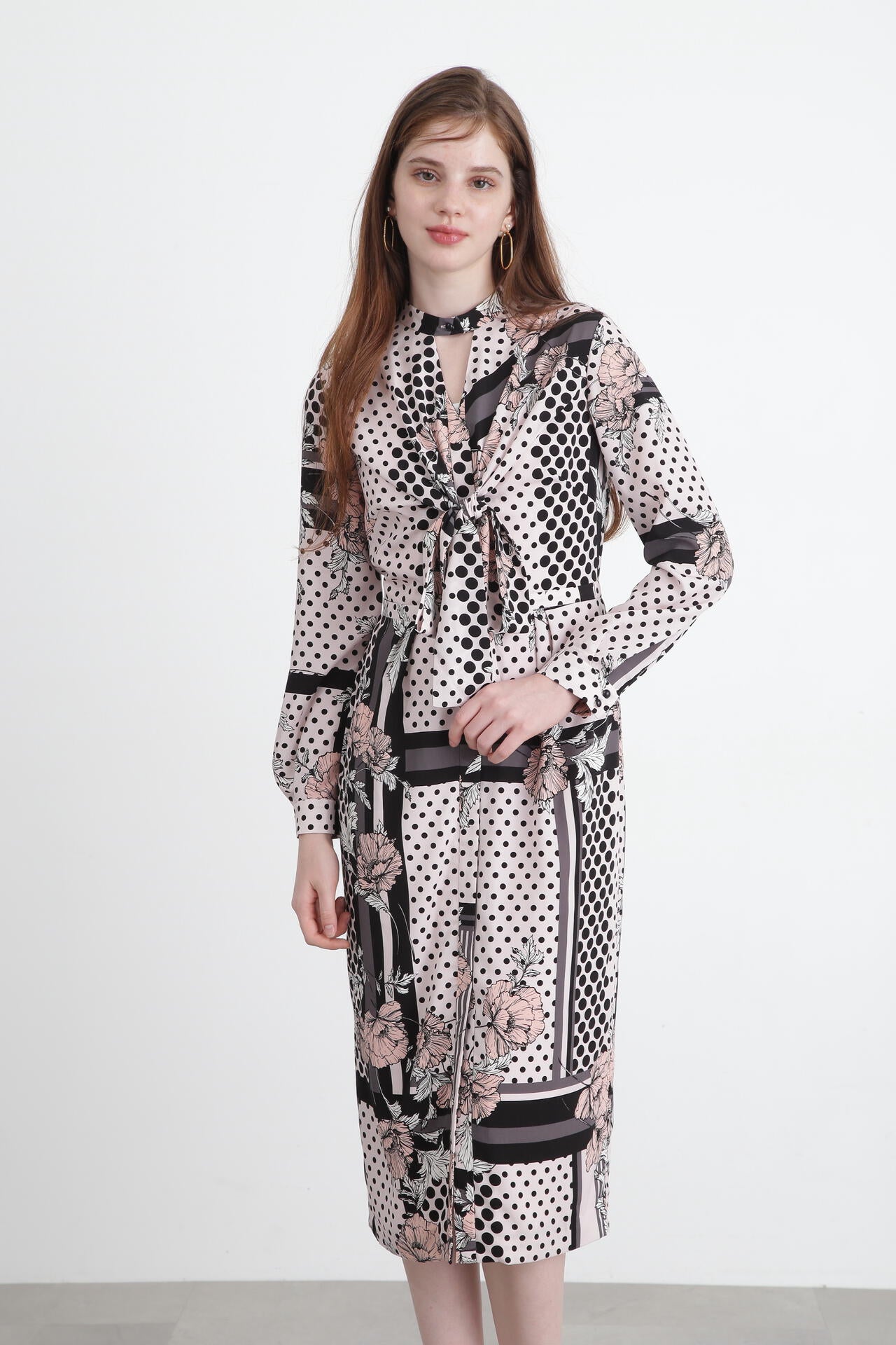 ラインブロックフラワープリントワンピース | PINKY&DIANNE（ピンキー