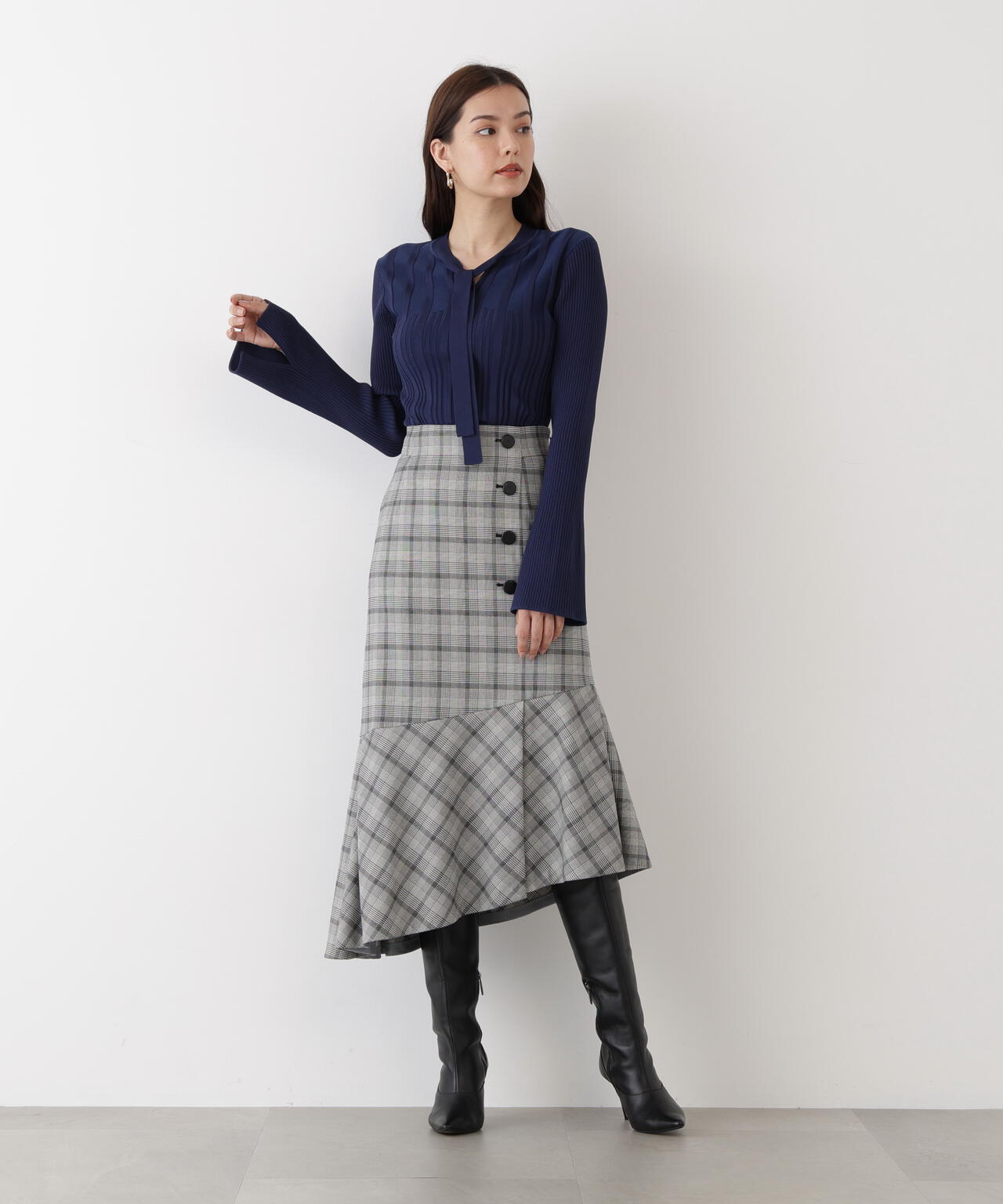 グレンチェックアシンメトリーラッフルスカート | PINKY&DIANNE