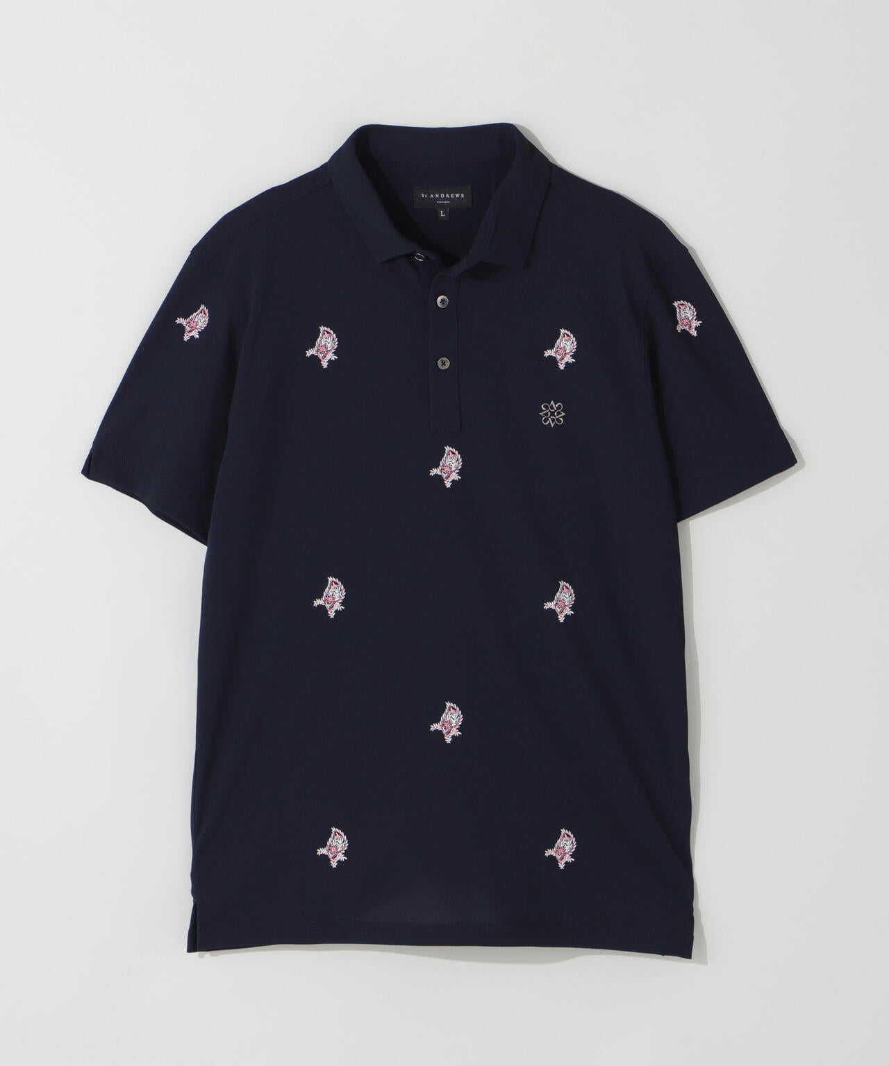 ポリエステル強撚鹿の子リーフ柄刺繍半袖シャツ (MENS) | St ANDREWS