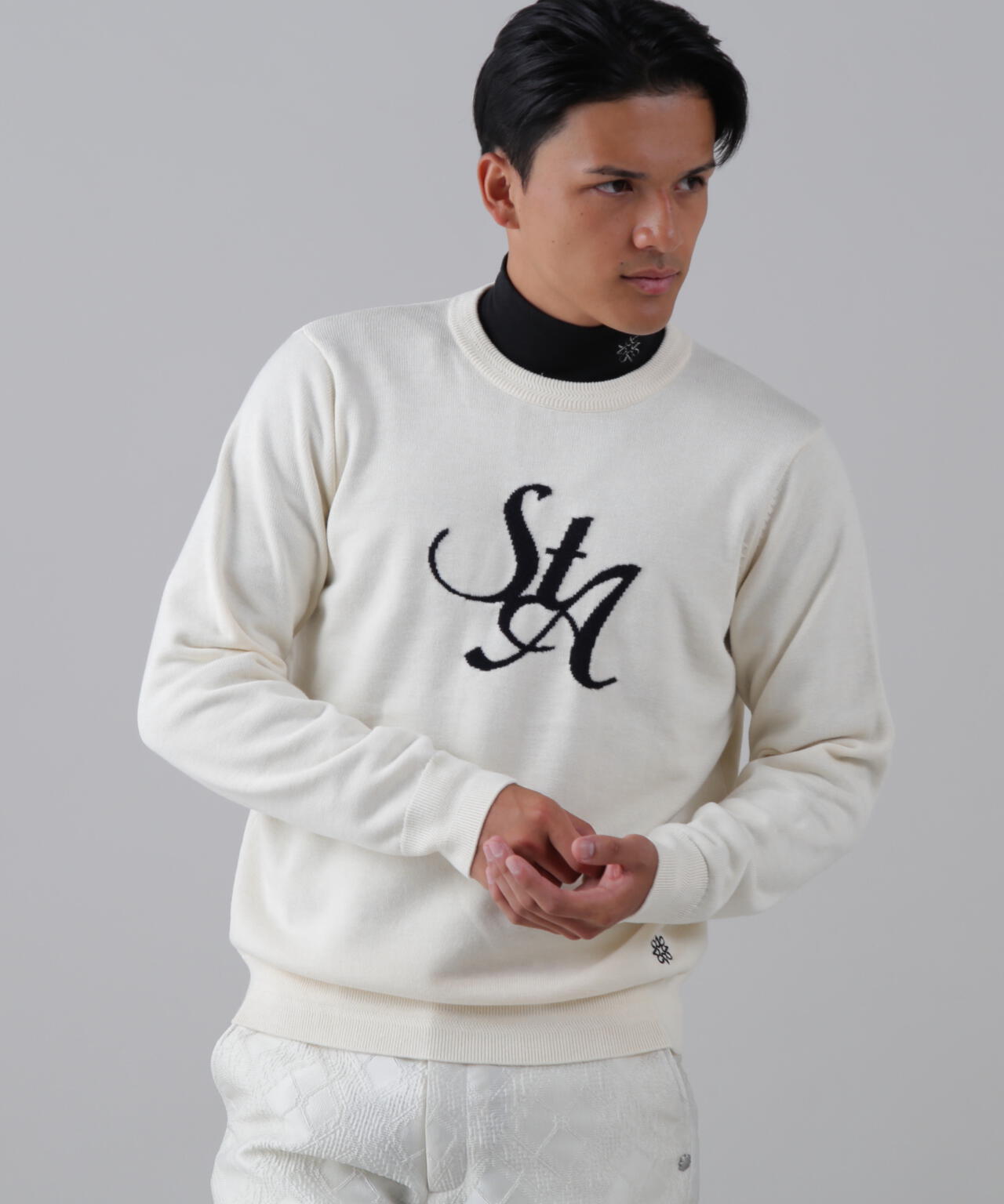 12GSTAインターシャクルーネックニットプルオーバー (MENS) | St
