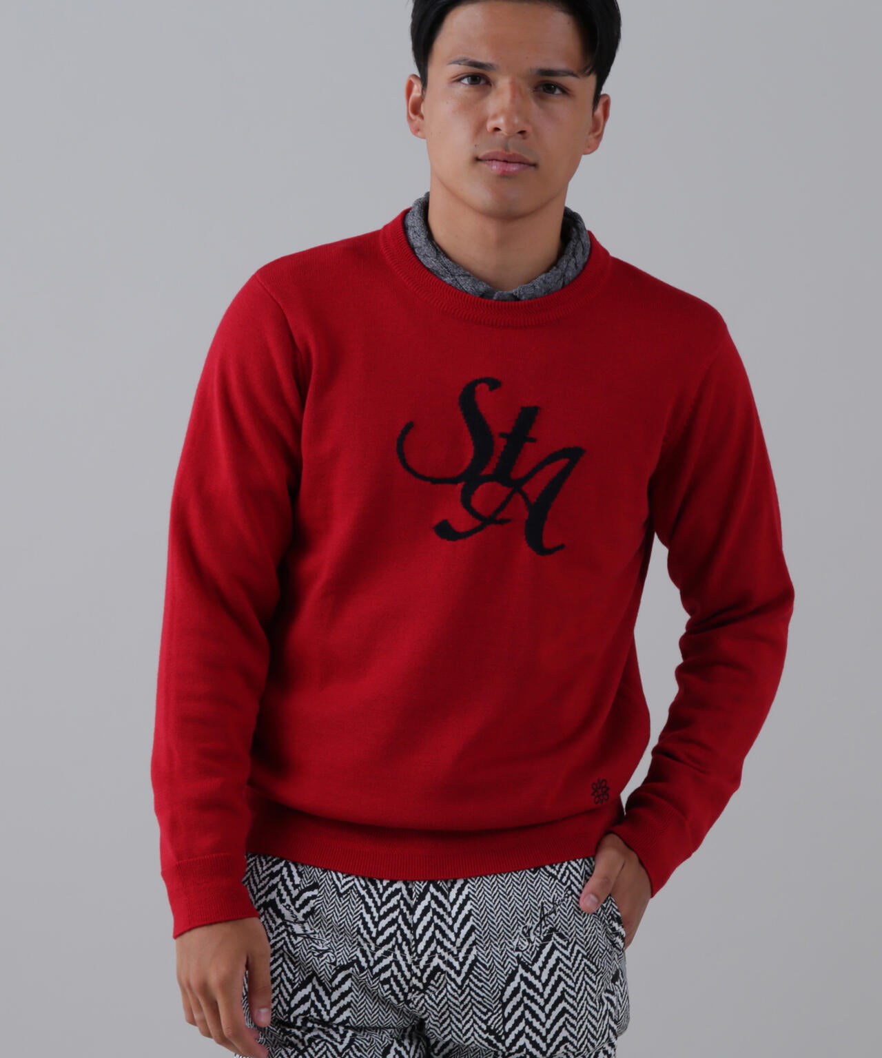 12GSTAインターシャクルーネックニットプルオーバー (MENS) | St