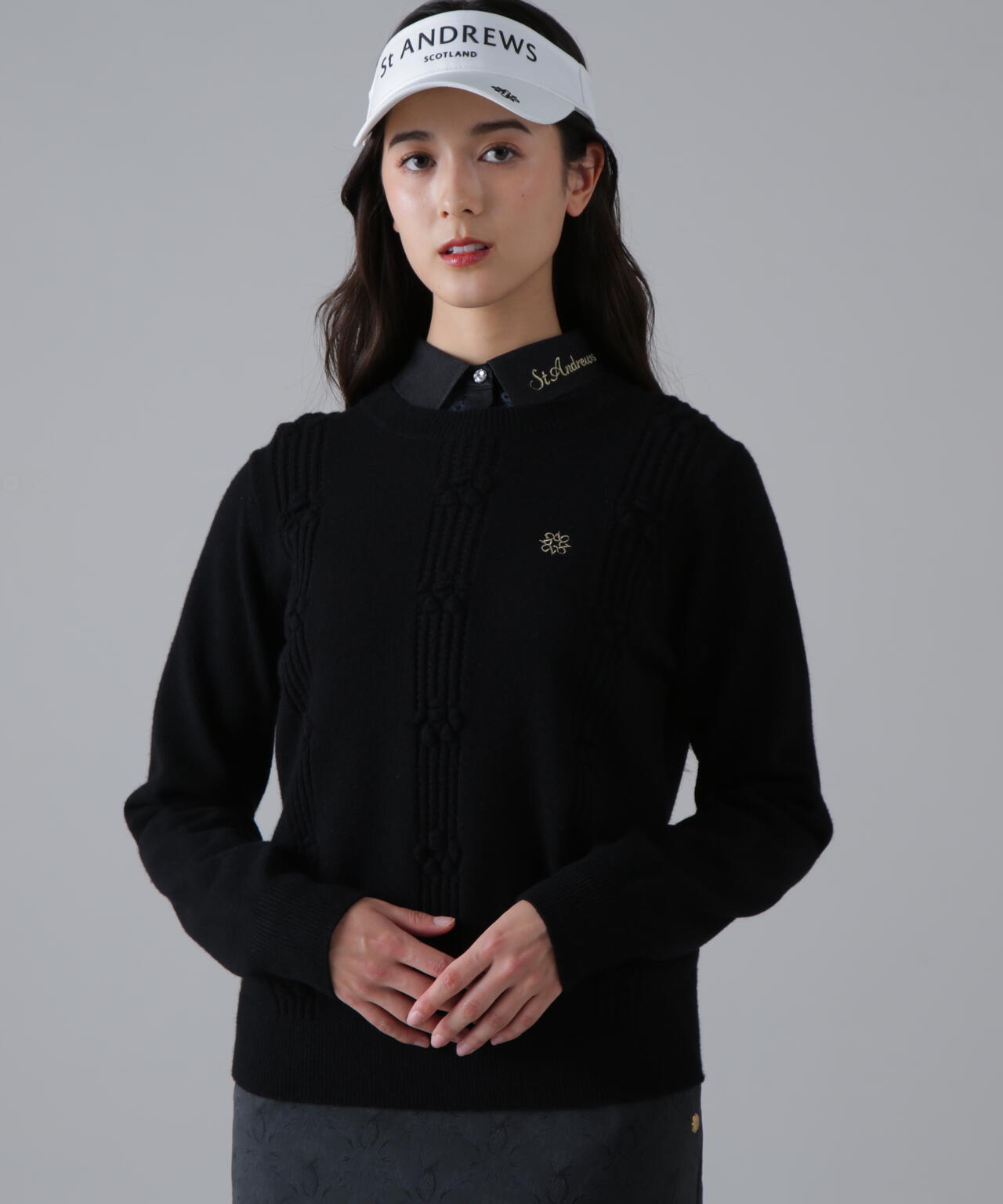 9Gアイレットリブ花柄クルーネックニットプルオーバー (WOMENS) | St