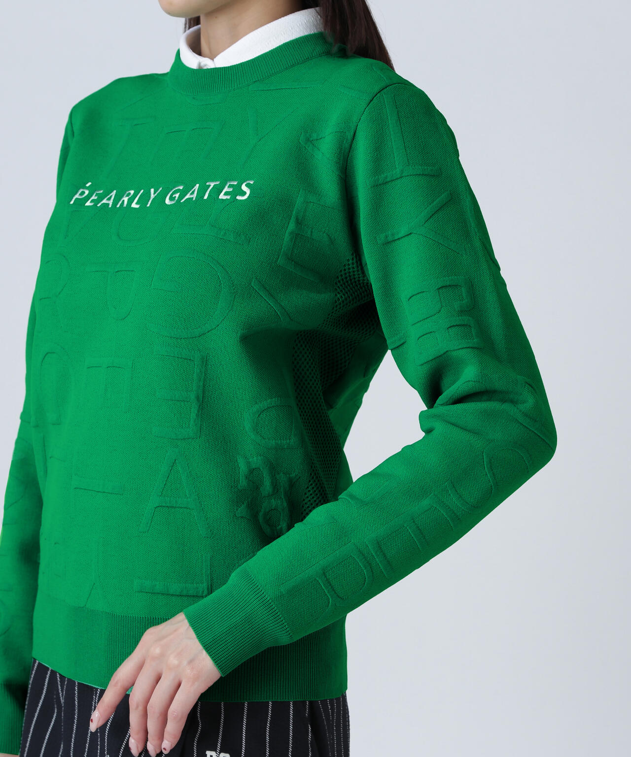 14Gクルーネックニットプルオーバー ＜ジャガードロゴ総柄＞ | PEARLY