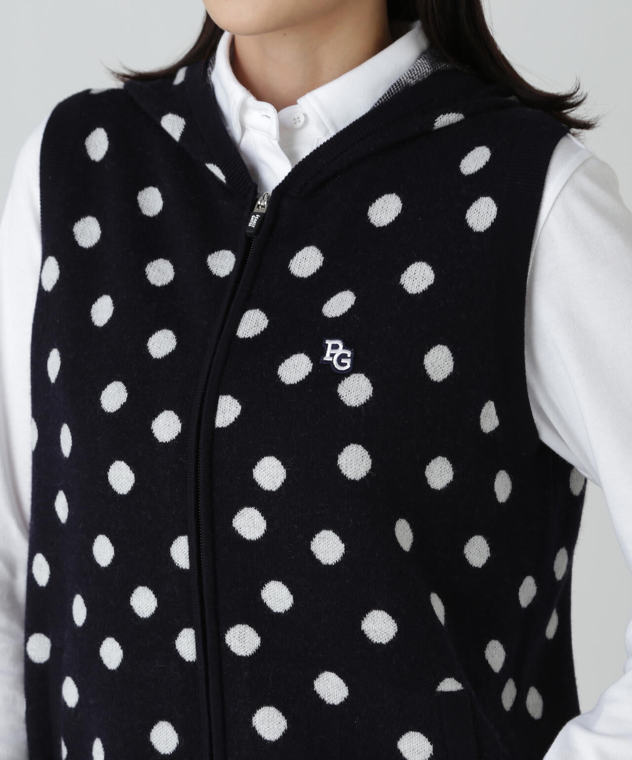 14Gダブルジャガードカシミヤ混フルジップニットフーディベスト