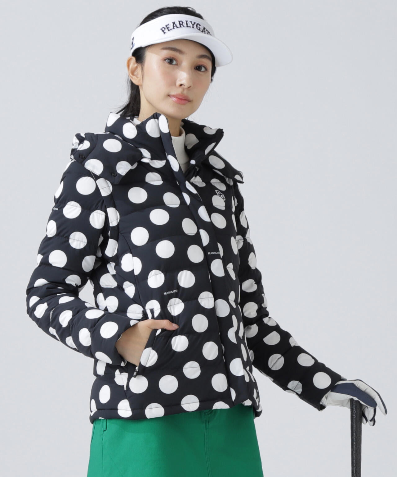 NYストレッチタフタフーディダウンジャケット ＜ランダムドット柄