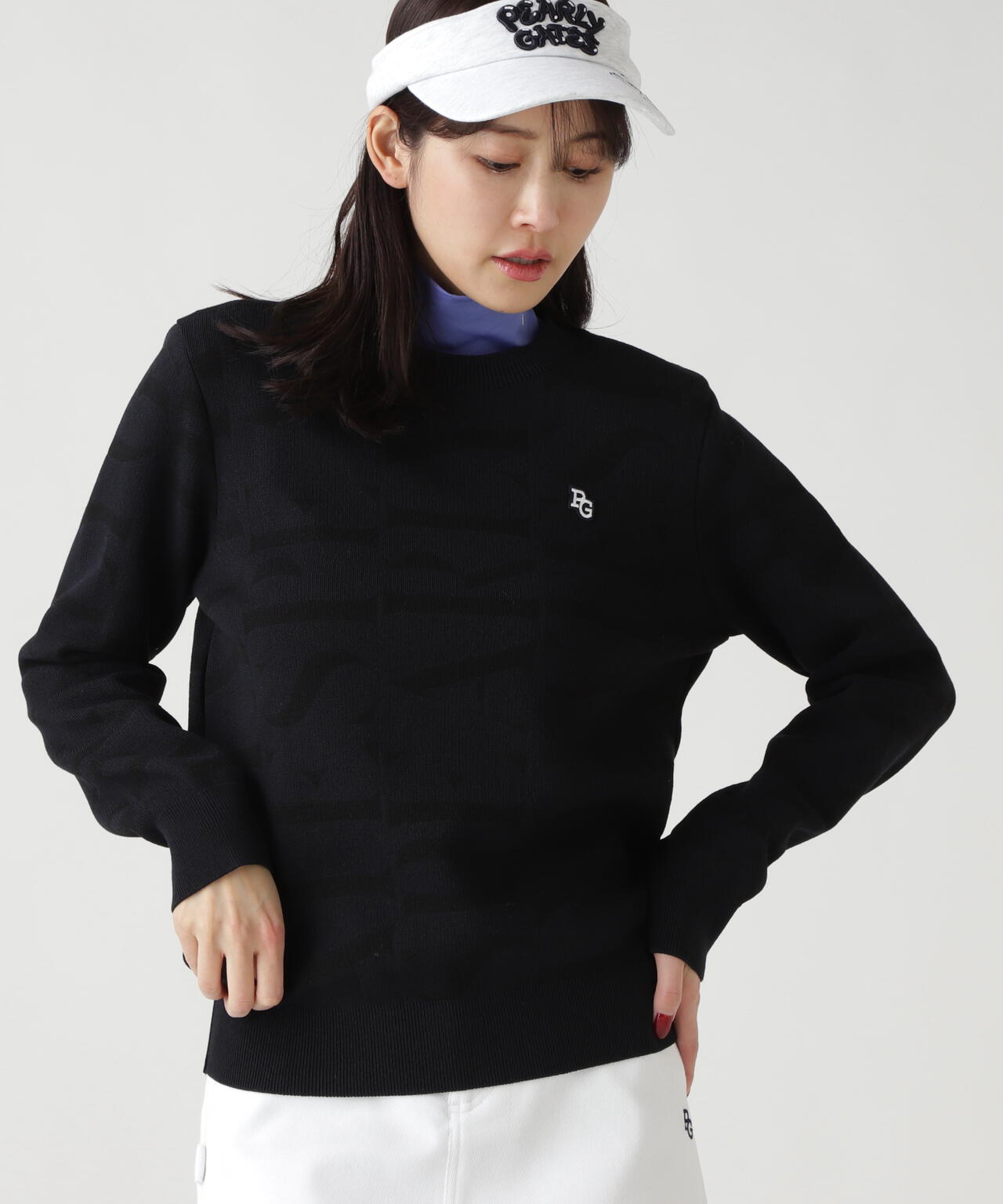 ダブルJQロゴ総柄クルーネックニットプルオーバー | PEARLY GATES