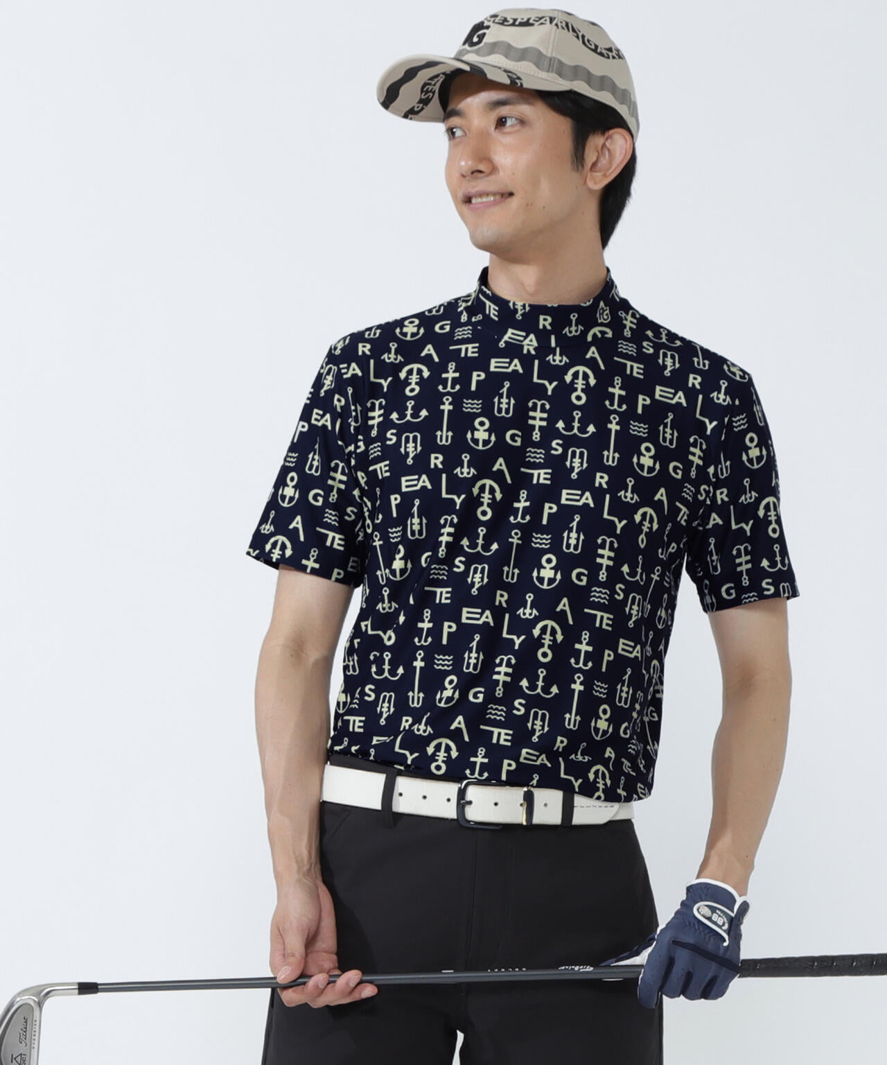 アンカーロゴ柄プリント半袖モックネックカットソー | PEARLY GATES