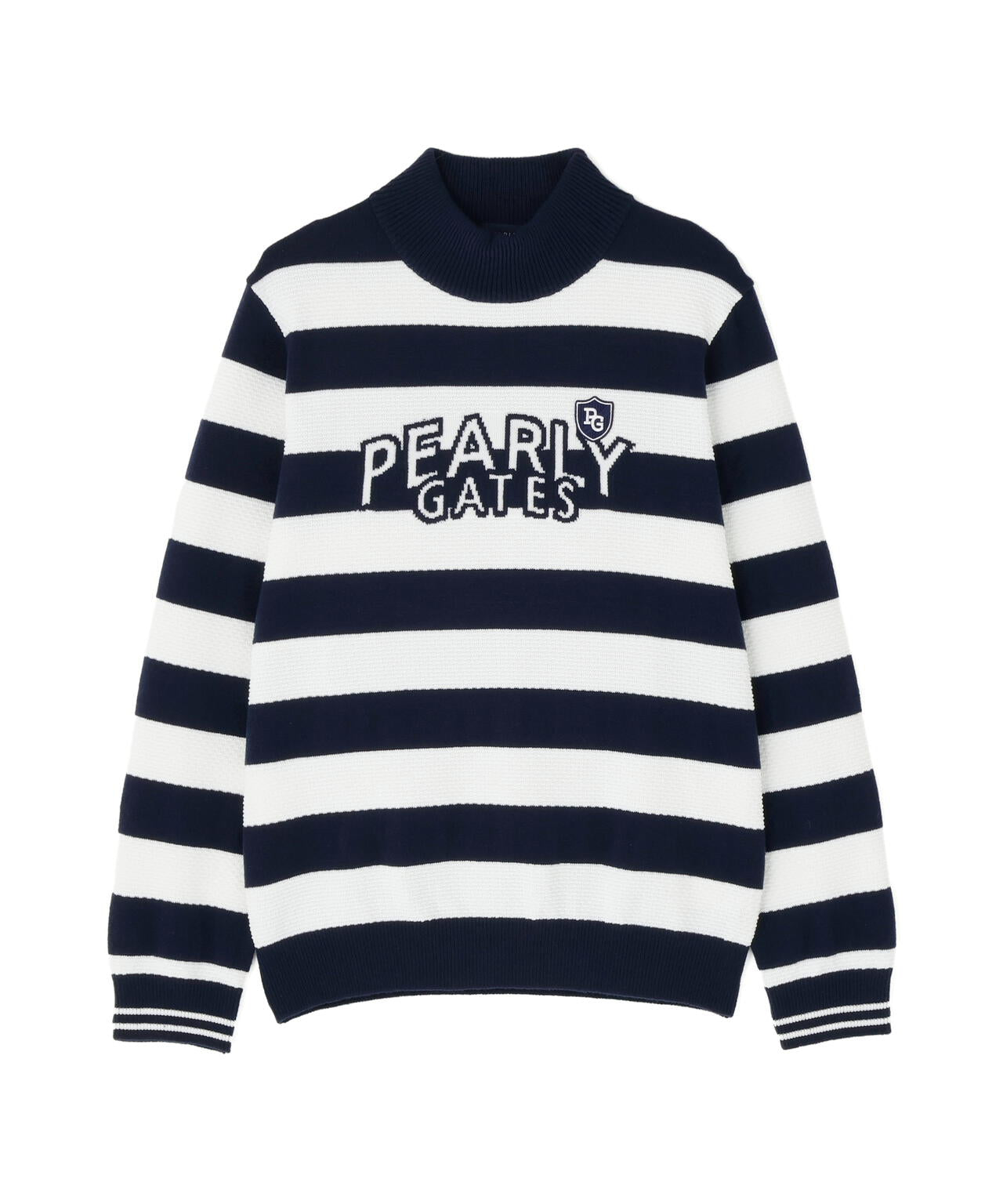 10G天竺ボーダー柄モックネックニットプルオーバー | PEARLY GATES