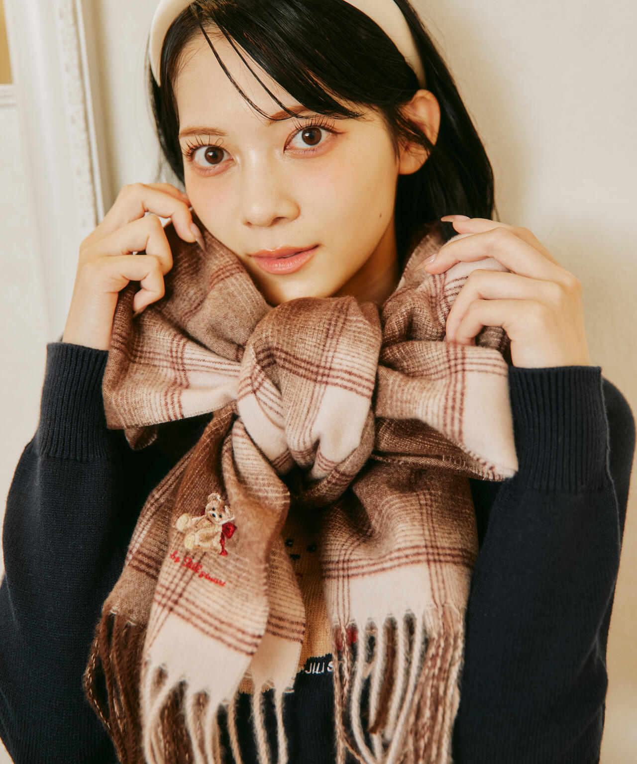 BEARシリーズ＞Holidayベア刺繍チェックストール | JILL by JILL