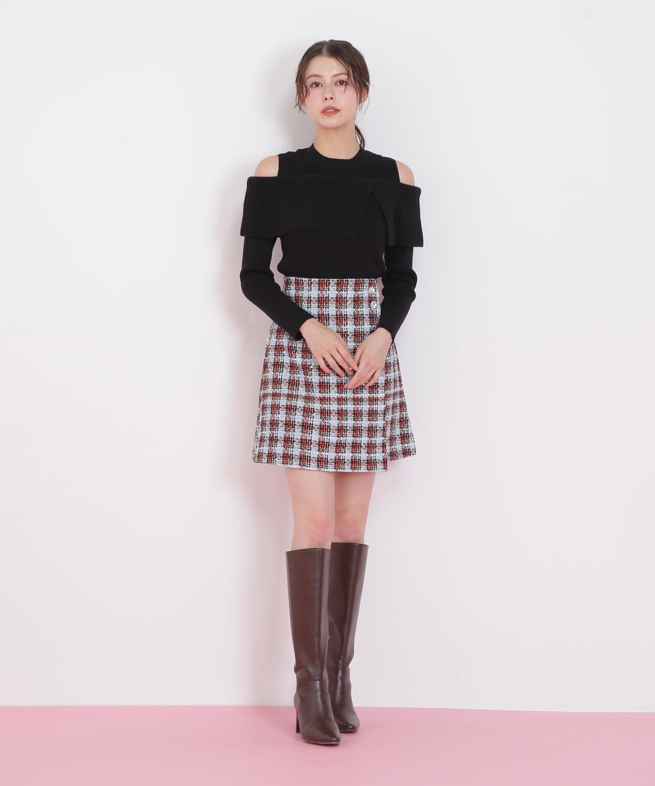 ツィードチェックビジュー釦ミニスカート | JILL by JILL STUART（ジル