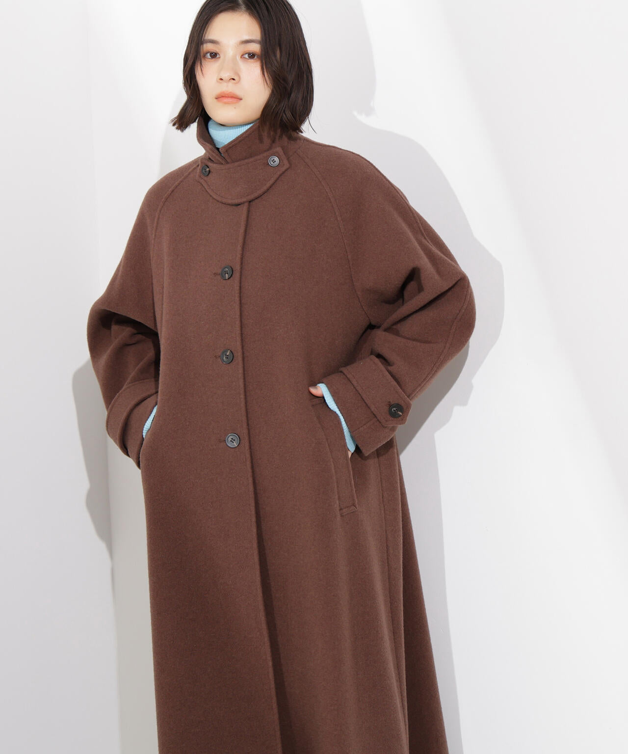 ASCLO ブラウン ダブルロングコート 知的で大人雰囲気に ウールコート