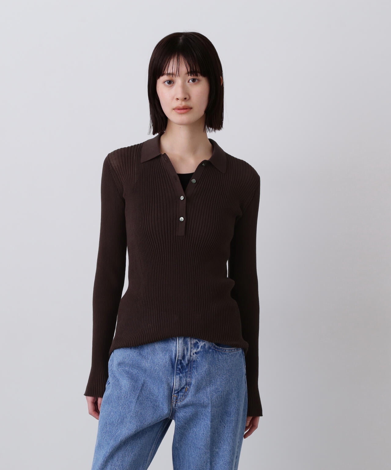 YLEVE / SHEER RIB KNIT LONG SLEEVE POLO | YLÈVE（イレーヴ