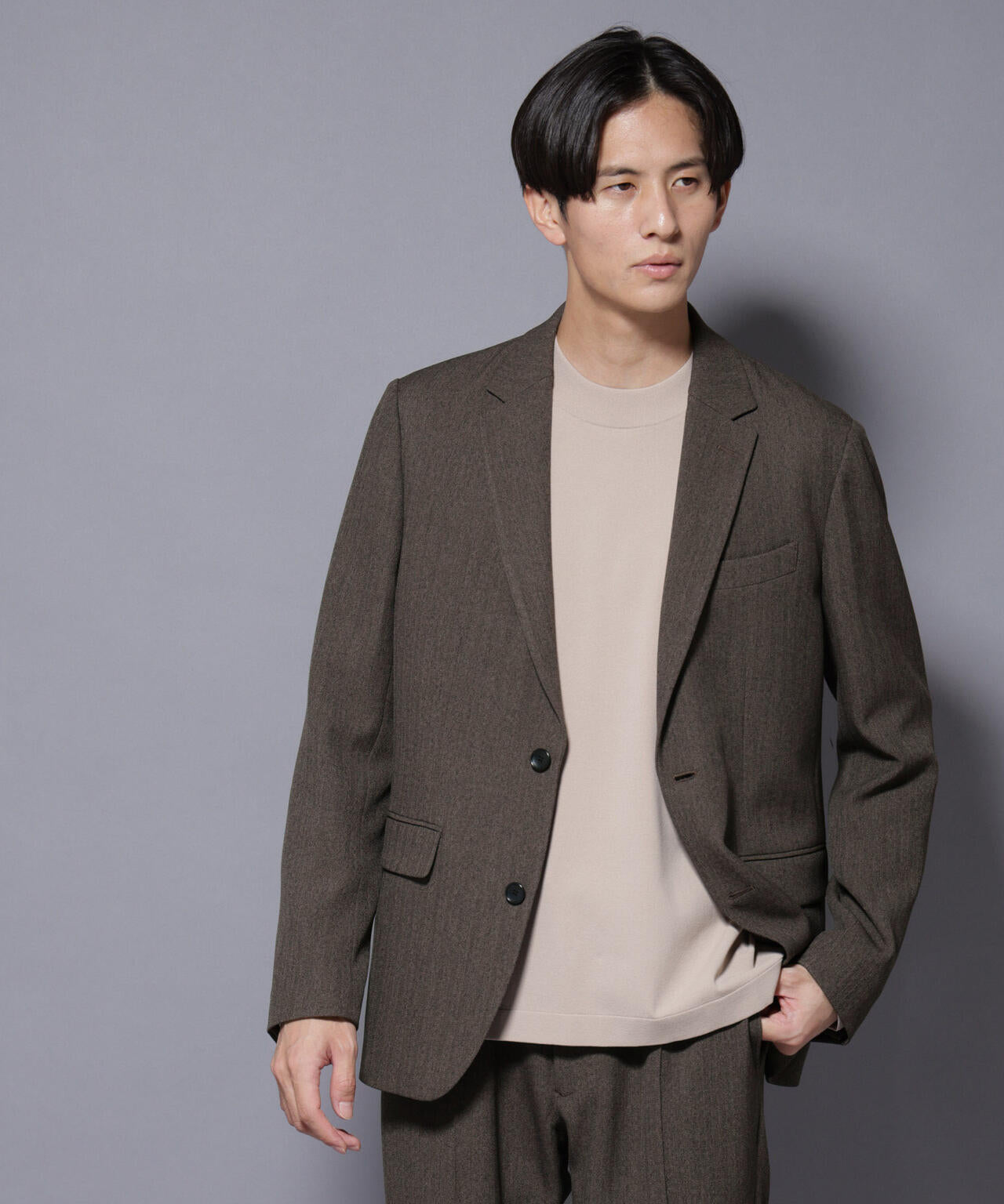 N JACKET BASIC｣ 洗えるMIXツイードストレッチジャケット(セットアップ