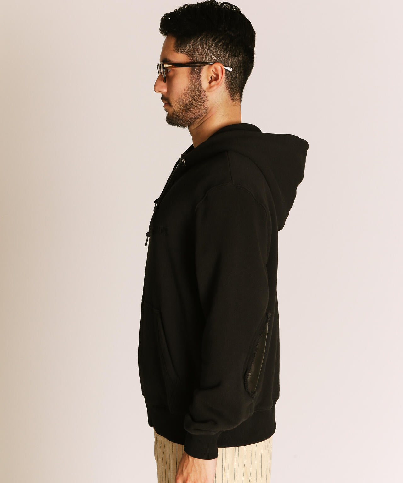 LEATHER ELBOW PATCH ZIP HOODED SWEAT/レザー エルボーパッチ ジップ