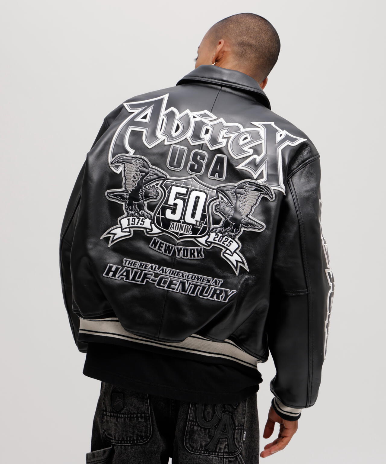 50th Anniversary》GRAPHIC VARSITY LEATHER JACKET | AVIREX