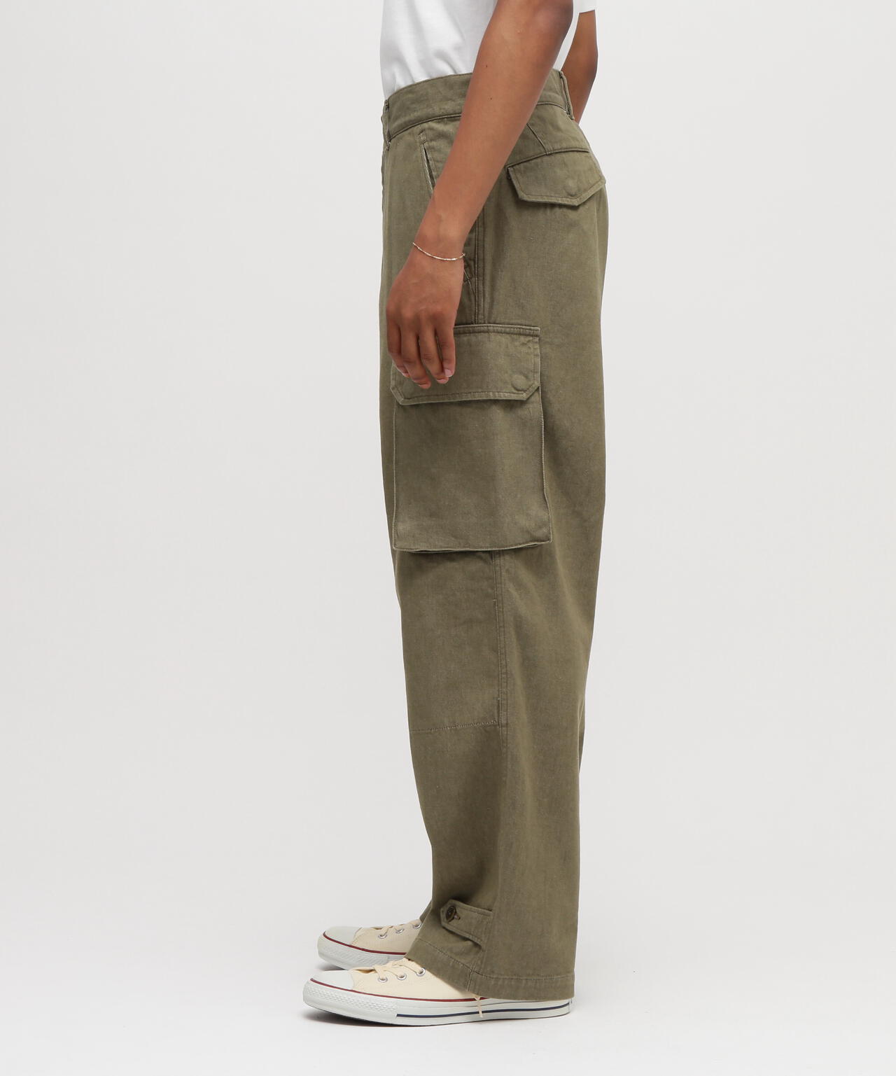 TFQP by HANDROOM》GREEN SELVEDGE MILITARY DENIM CARGO TROUSERS M