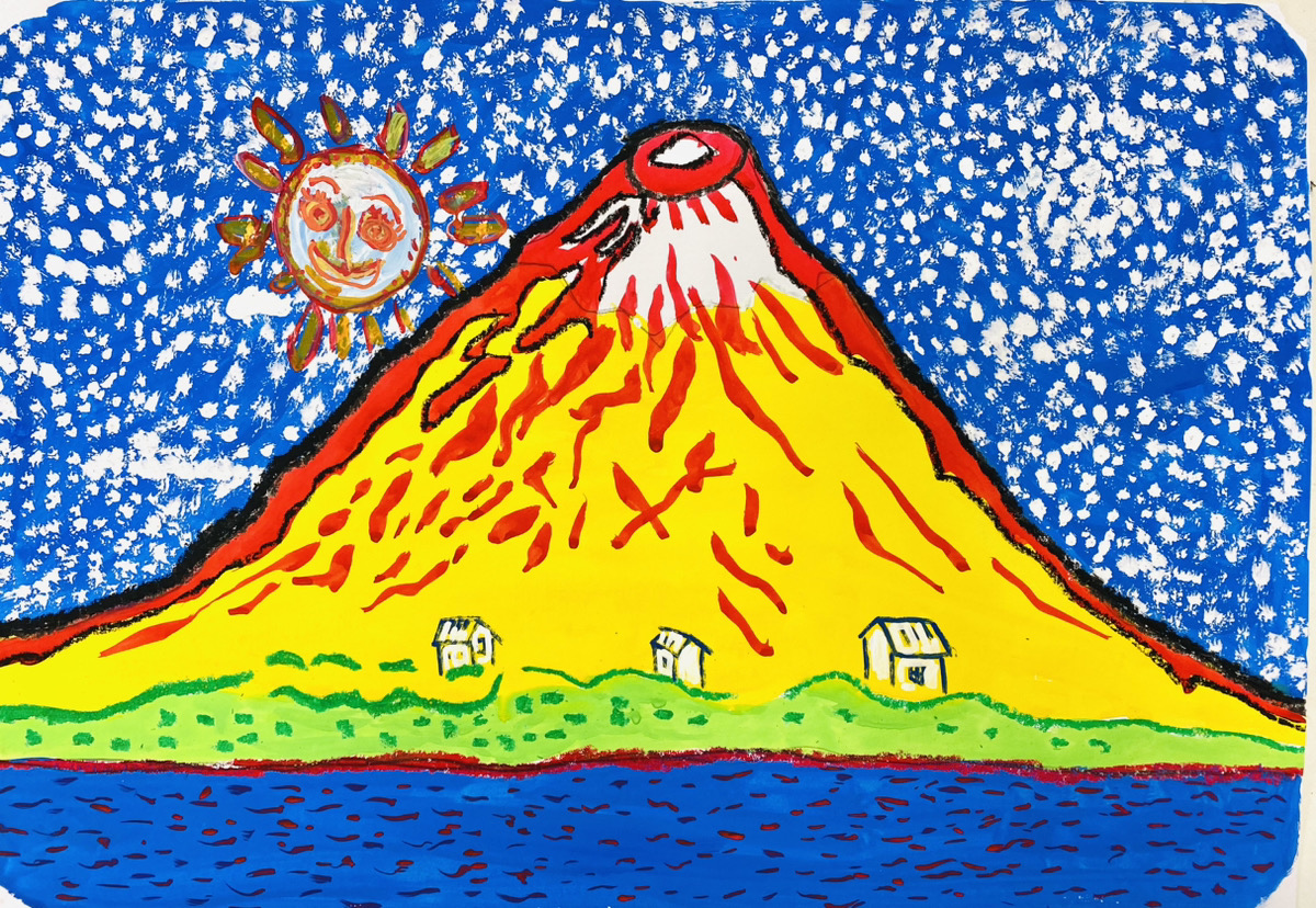 新年の縁起アート「草間彌生さんの七色の富士山を描きました