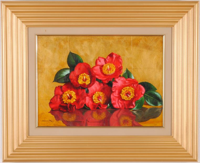 油絵の絵画で鎌田徹が描いた花の絵の油絵「赤い椿」を購入