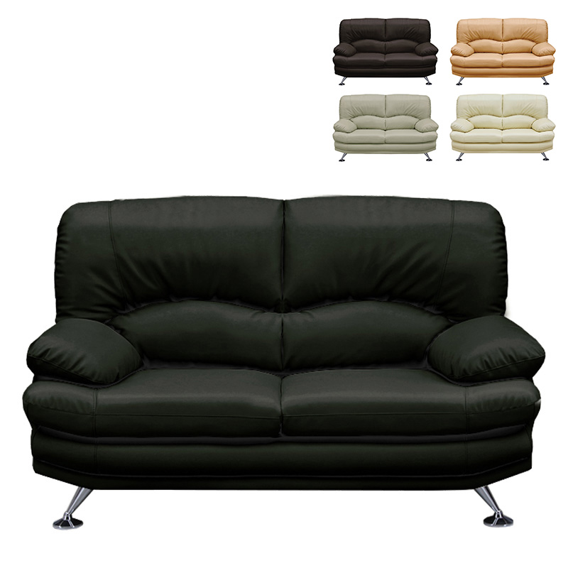 □【関家具】2人掛けソファ スチール脚 合成皮革 幅150×奥行92×高さ