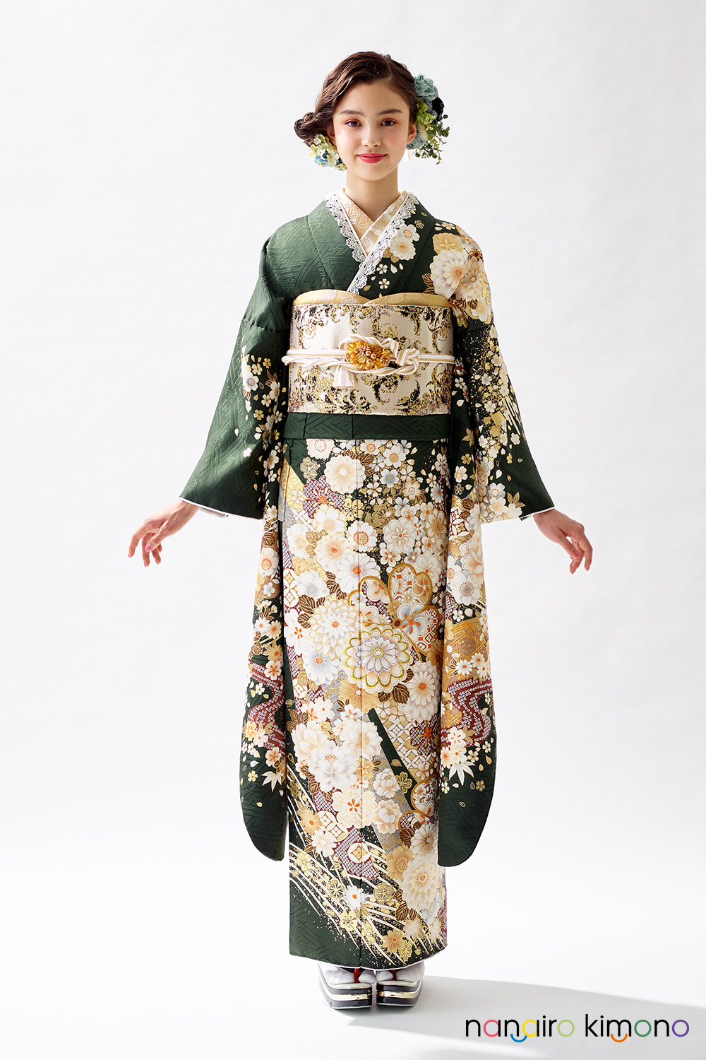 ナナイロキモノWEBショップ / 成人式振袖レンタルフルセット｜緑色