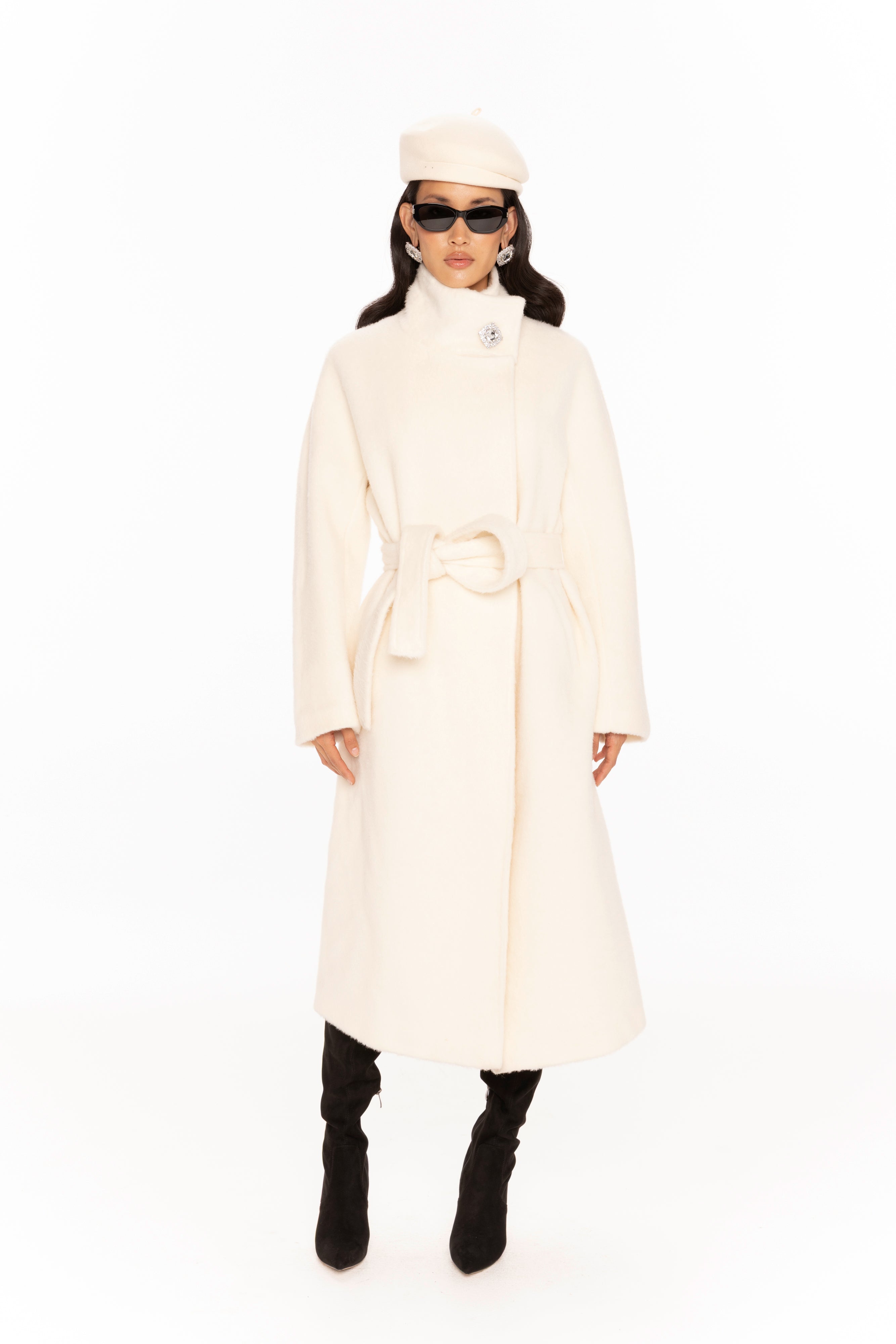 Audrey Coat (Off-white) | Luxury Wool Stand Collar Coat – Nana