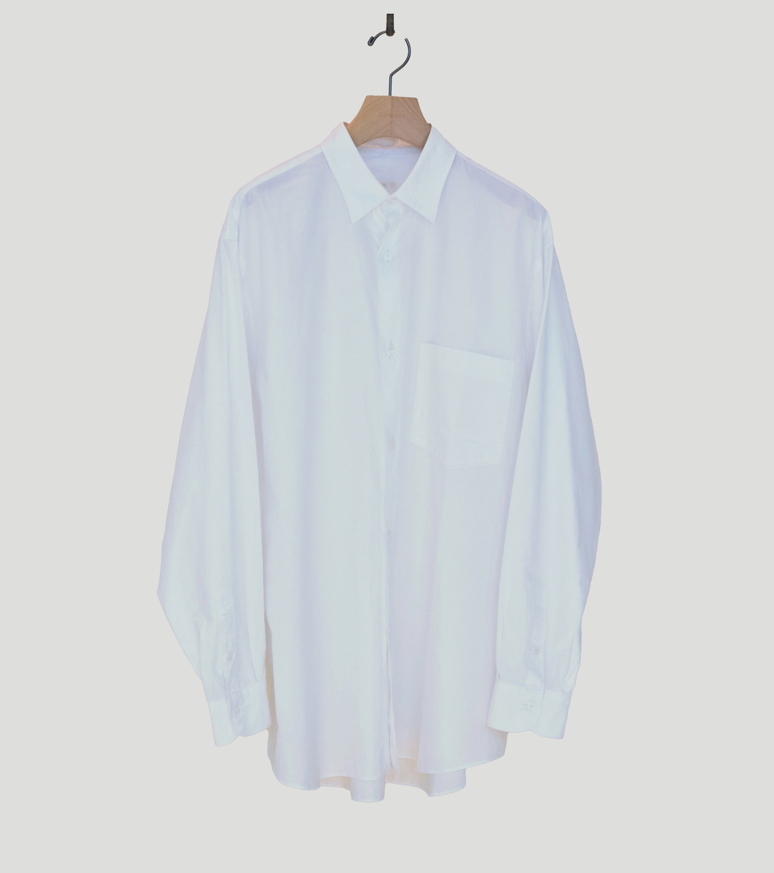 COMOLI コモリシャツ, White – Navyblue