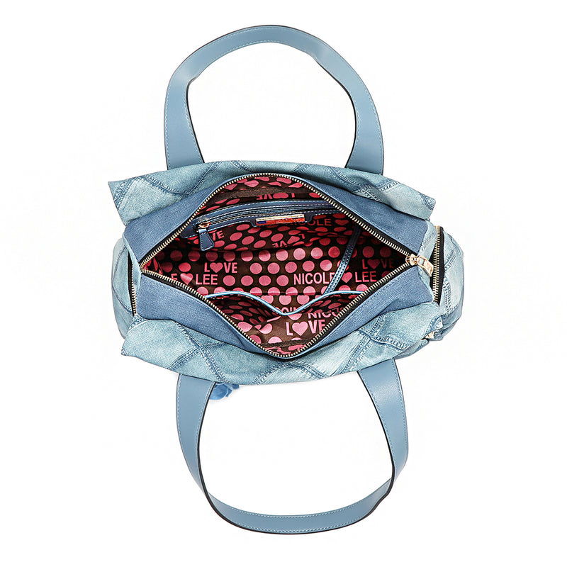 Blue Flower Handbag, Embellished with Detachable Flower Pearl