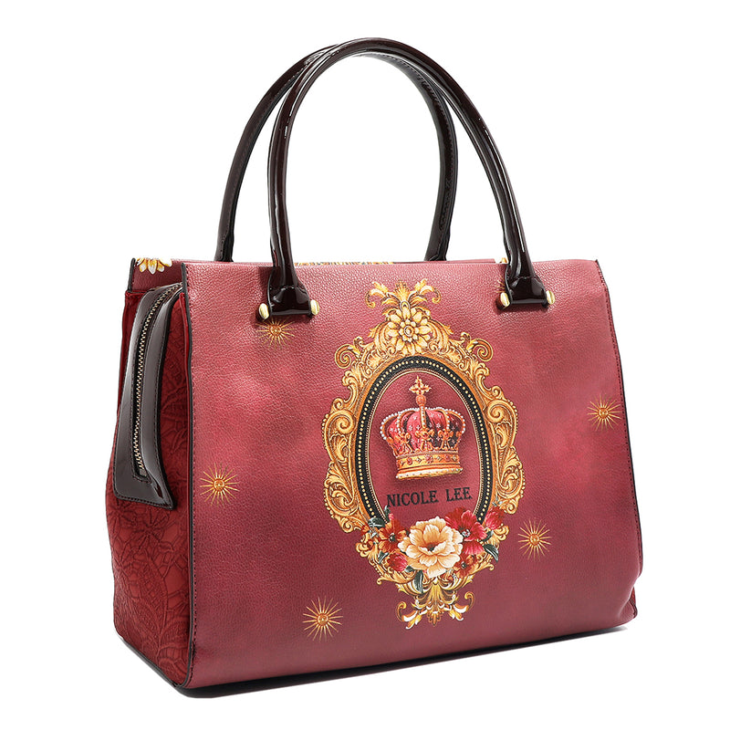 The Queen Satchel Handbag with Embellishments, Vegan Leather