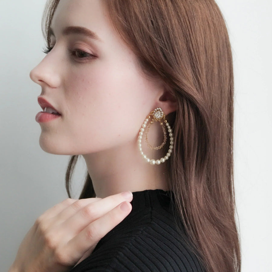 アンティークパールフープピアス/イヤリング (クリスタルゴールデン