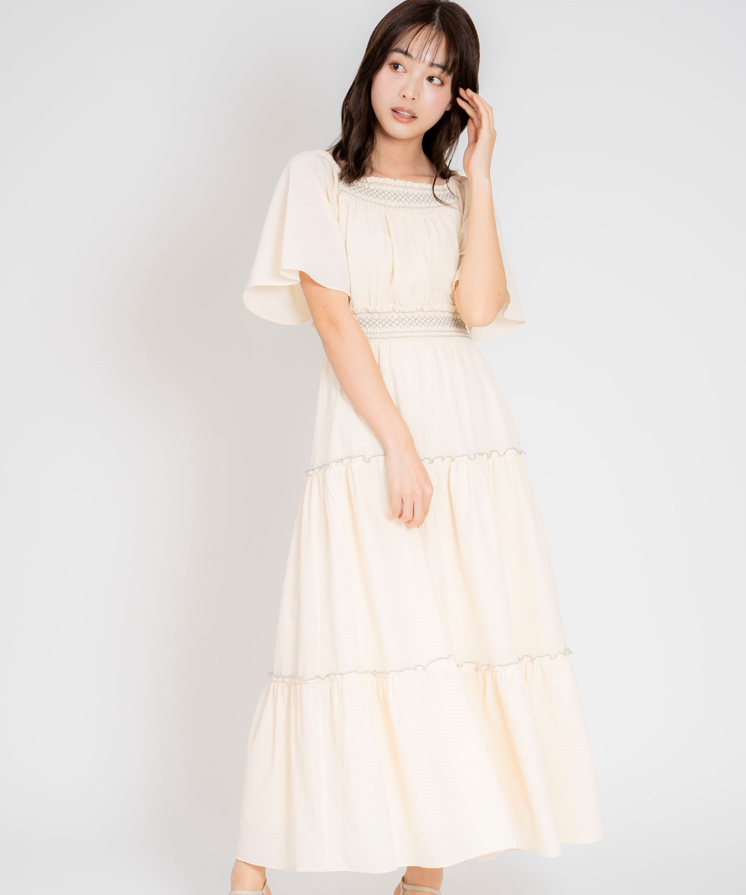 オフショルフリルスモッキングワンピ | ロングワンピース | NOELA