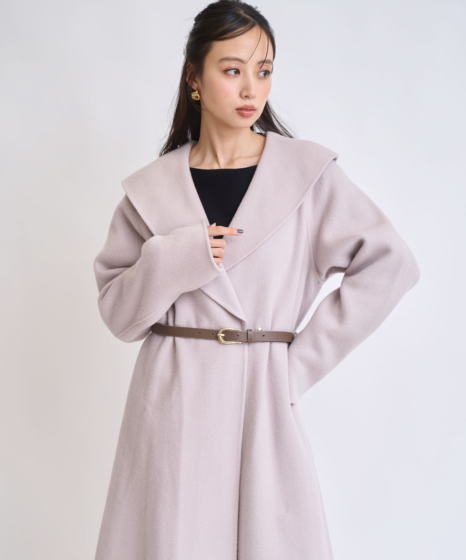 ベルト付きショールカラーウールリバーコート | コート | NOELA