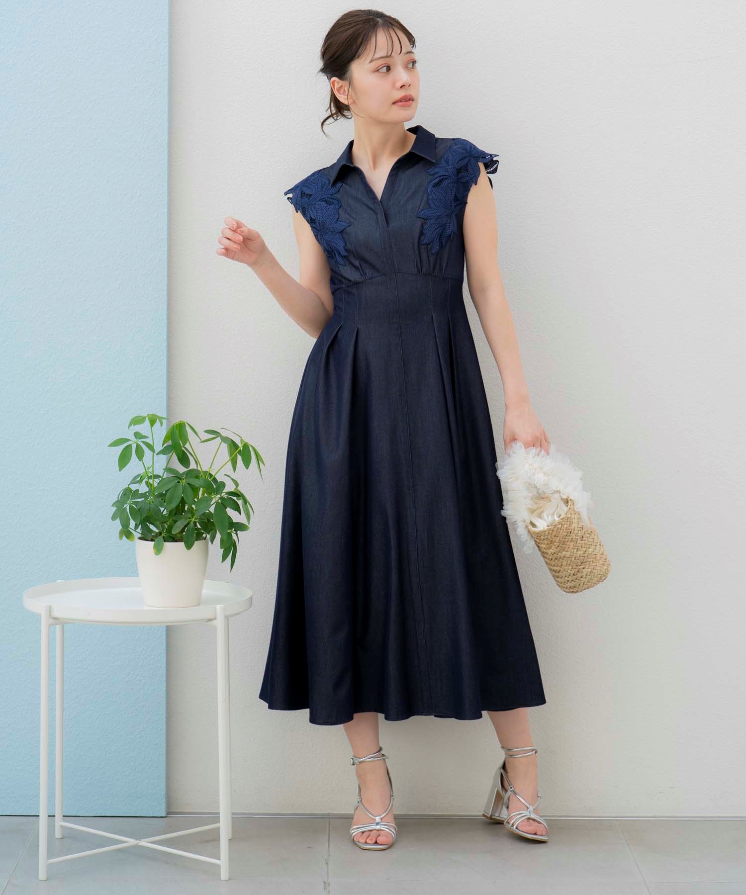 15周年】【SSサイズあり】エンブロイダリーストライプワンピ | ロング