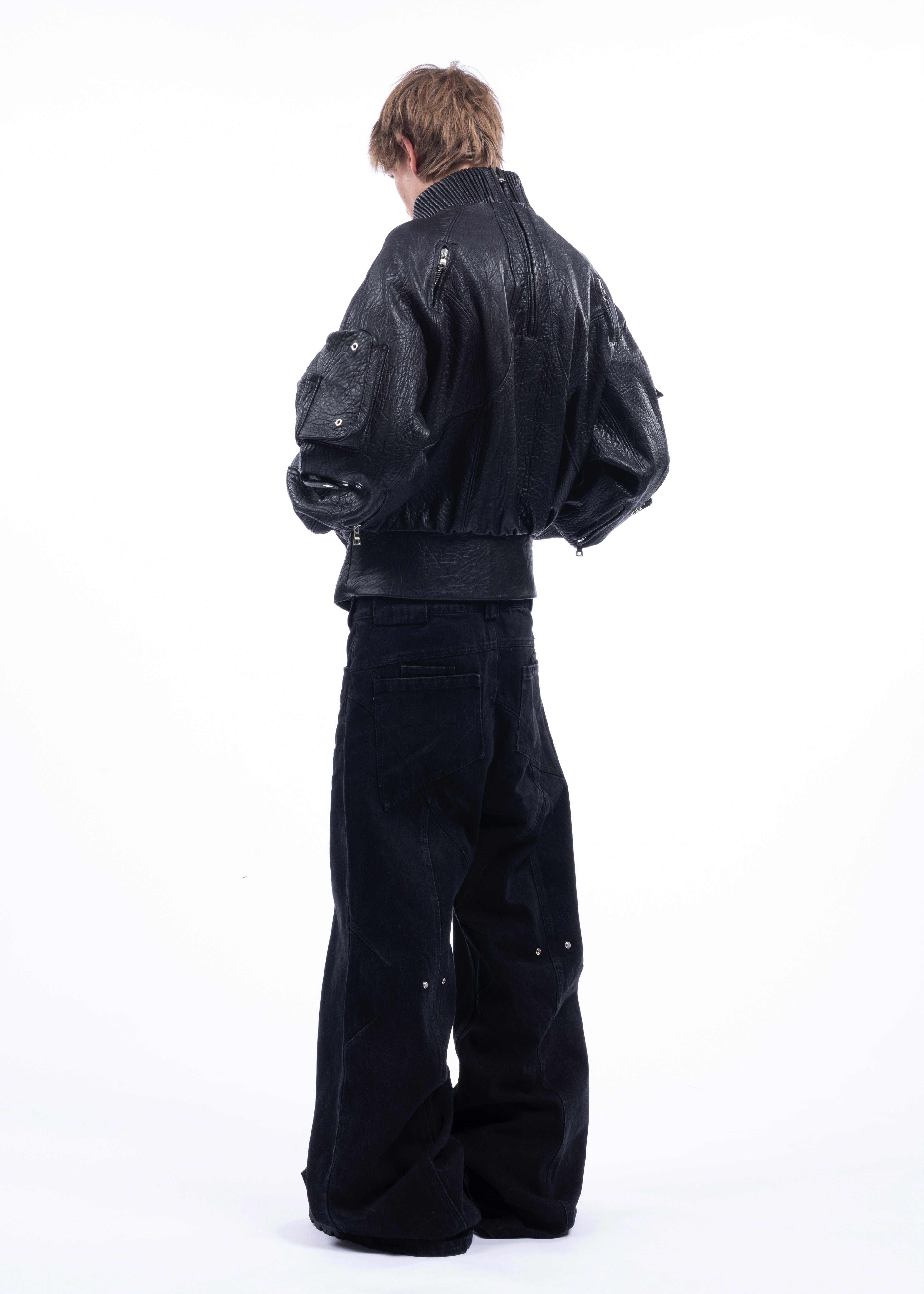 PULL OVER CONCRETE LEATHER BOMBER – NO/FAITH STUDIOS