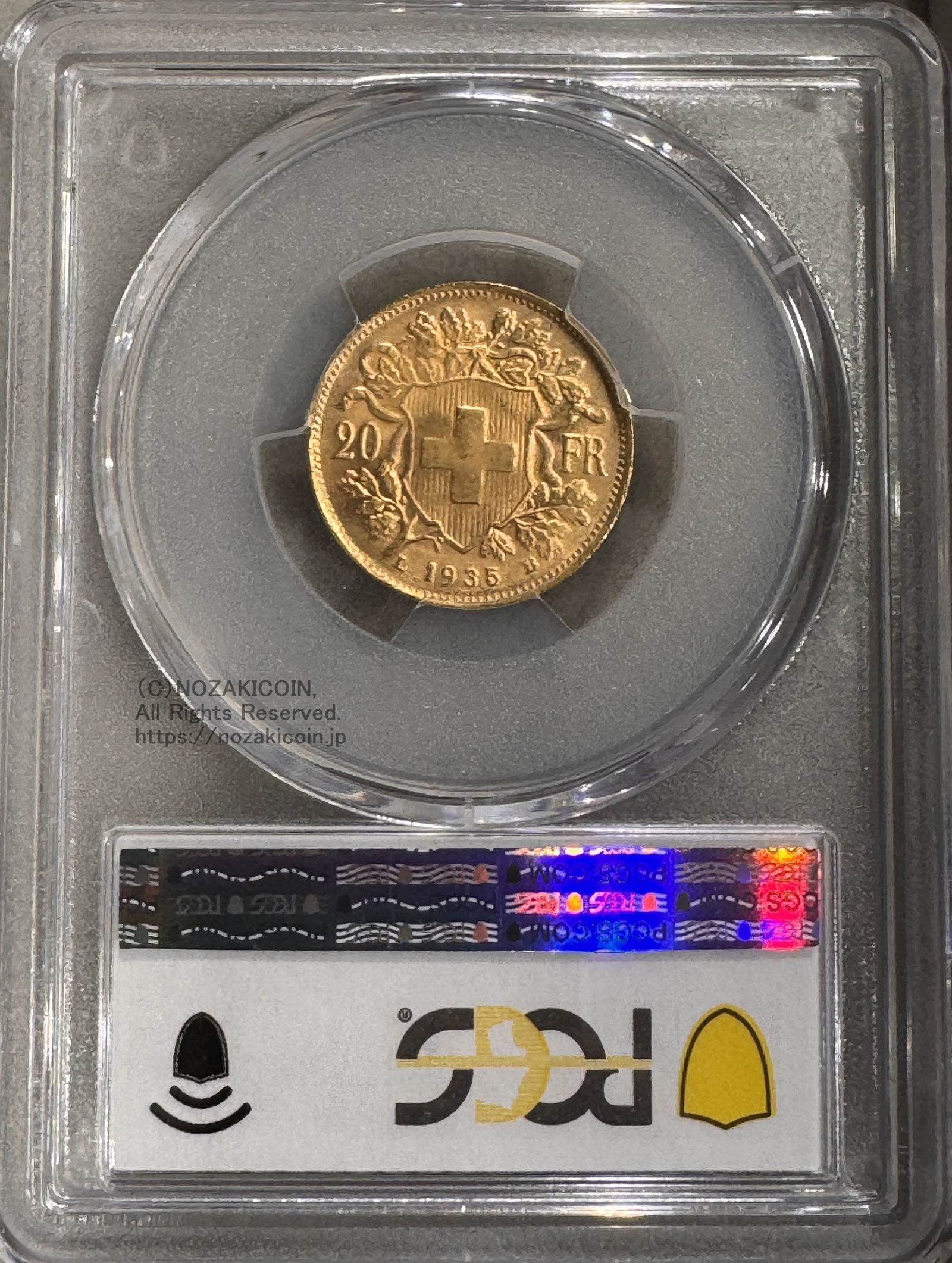 スイス ヘルヴェティア アルプスと少女 20フラン金貨 1935年LB PCGS