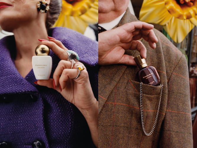 5つの香りをアンティーク風容器に詰めたコロン＆キャンドル、ジョー