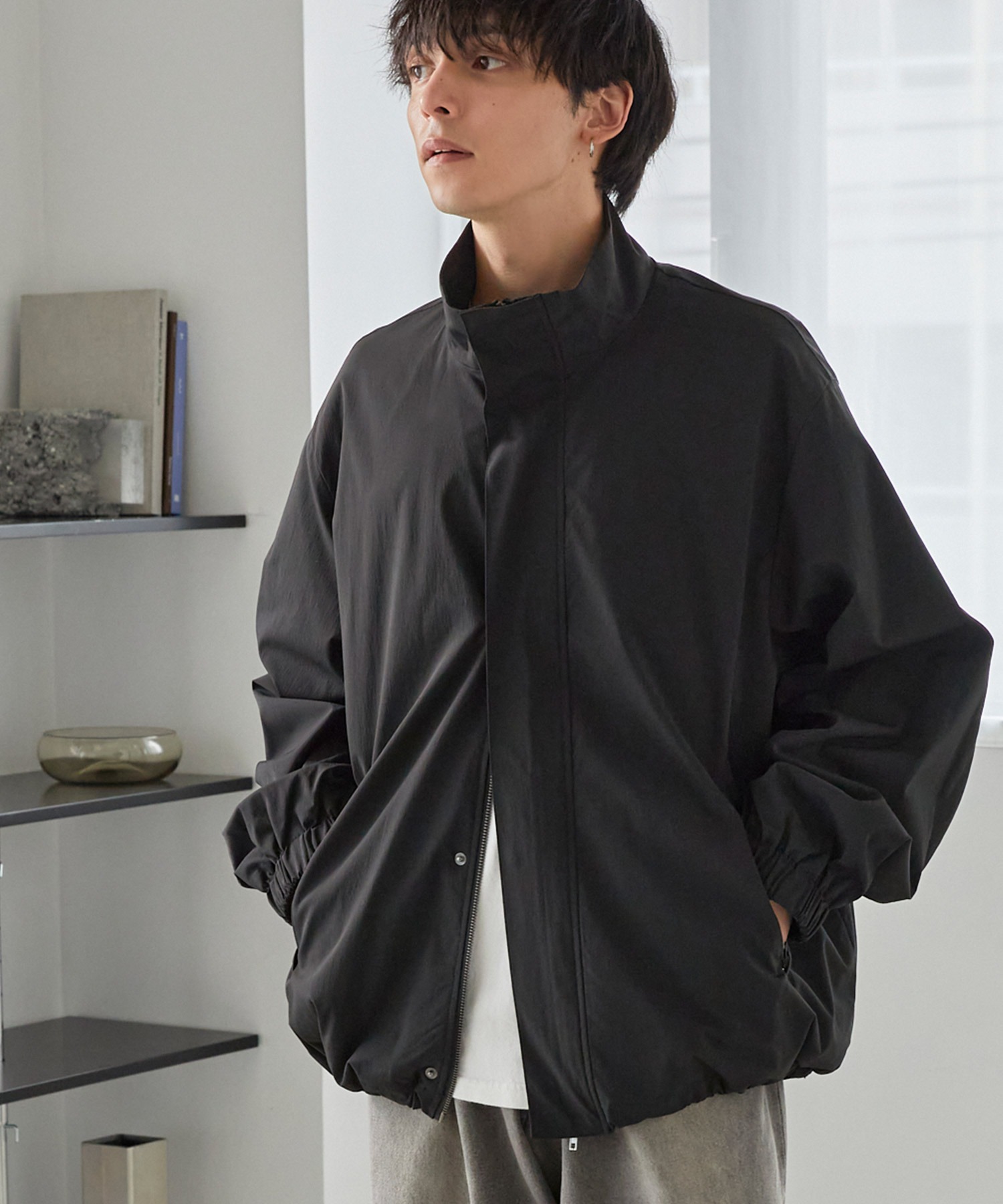 ナイロンオーバートラックジップブルゾン ショートモッズコート MONO