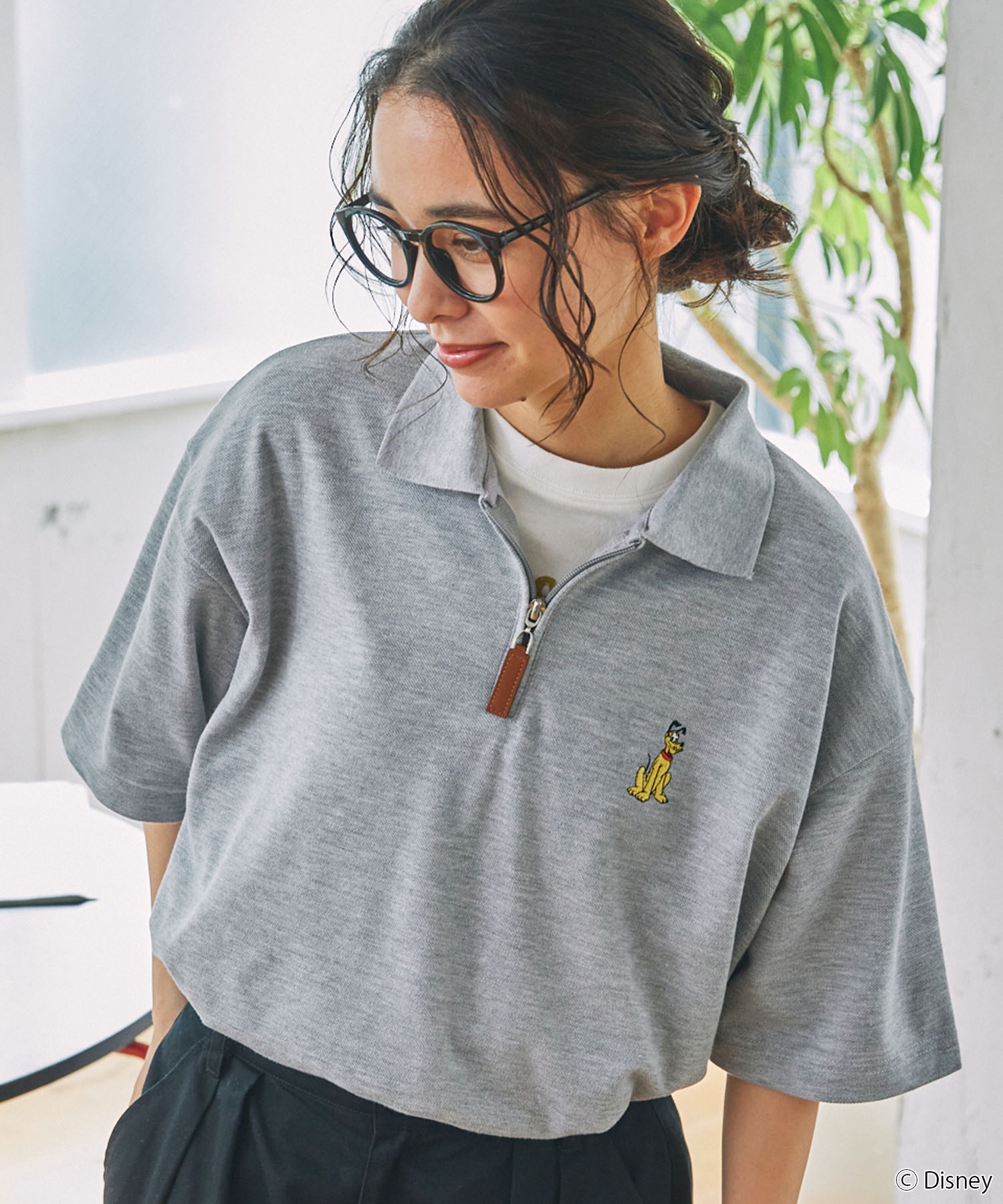 Disney】ミッキー＆フレンズ / 別注 ロゴワンポイト刺繍 鹿の子ハーフ