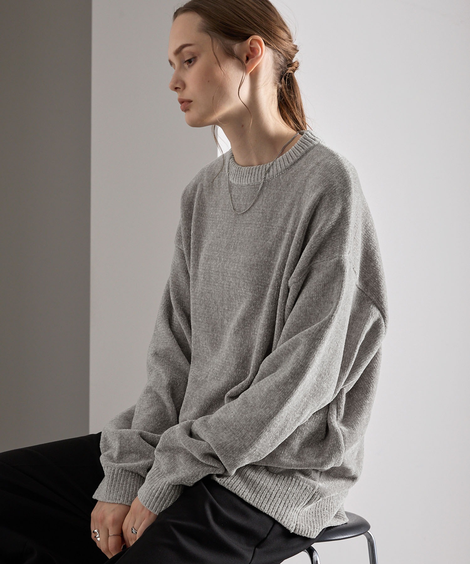 ソフトモールヤーン オーバーサイズクルーネックニット MONO-MART