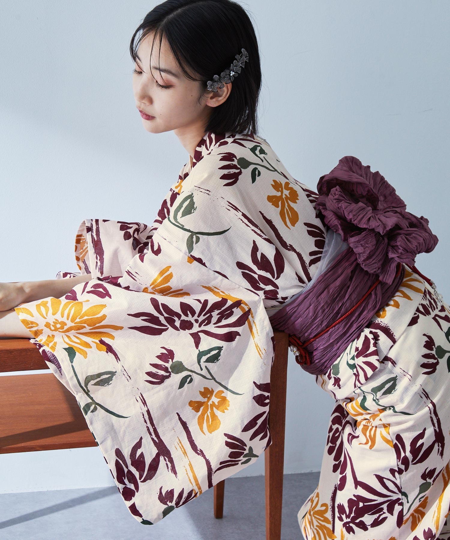 選べるアソート花柄 浴衣 5点セット【浴衣＋兵児帯＋飾り帯+帯留め+