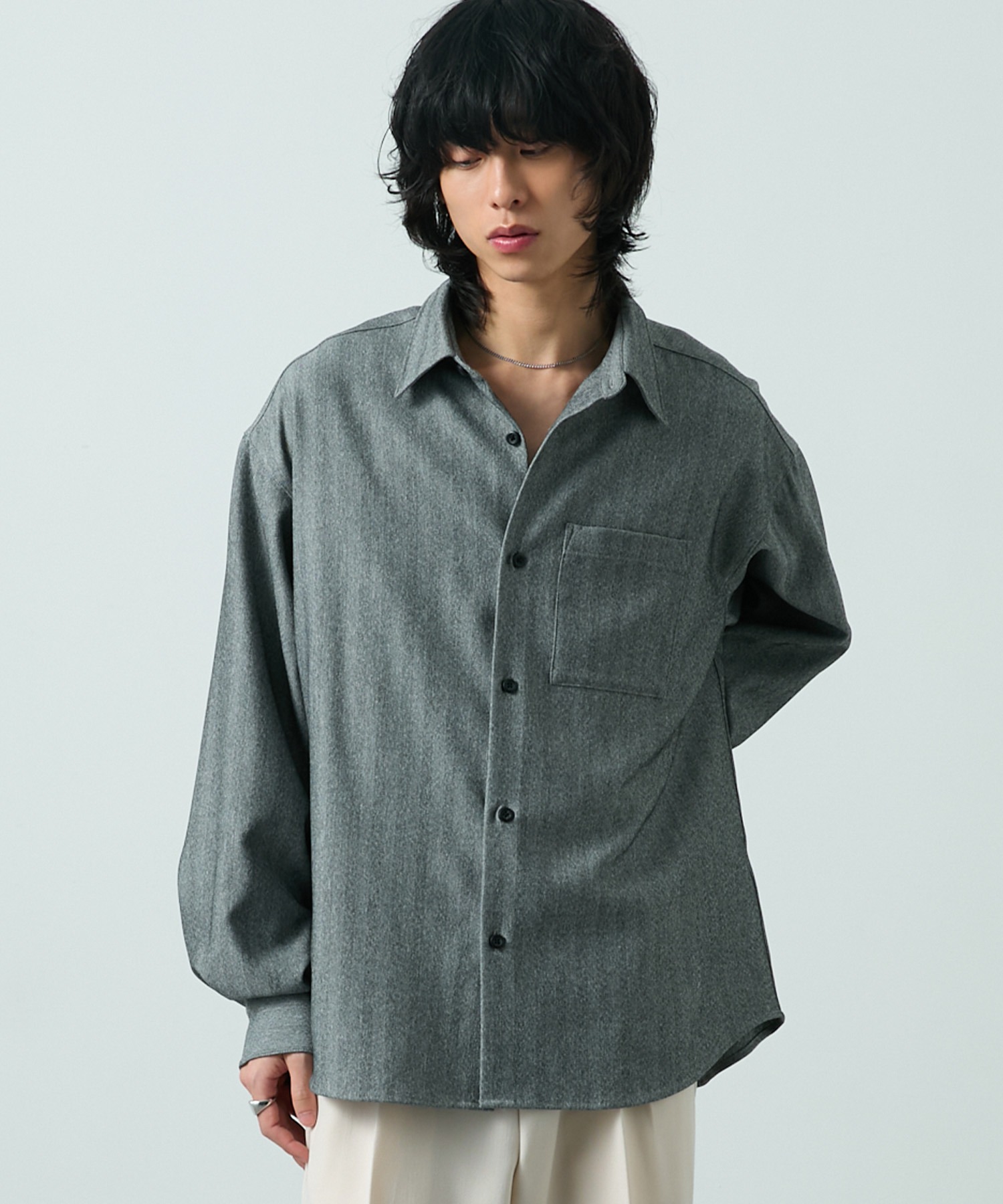 CIYOT-シヨウト-】ラスターレスウールライクオーバーサイズシャツ MONO