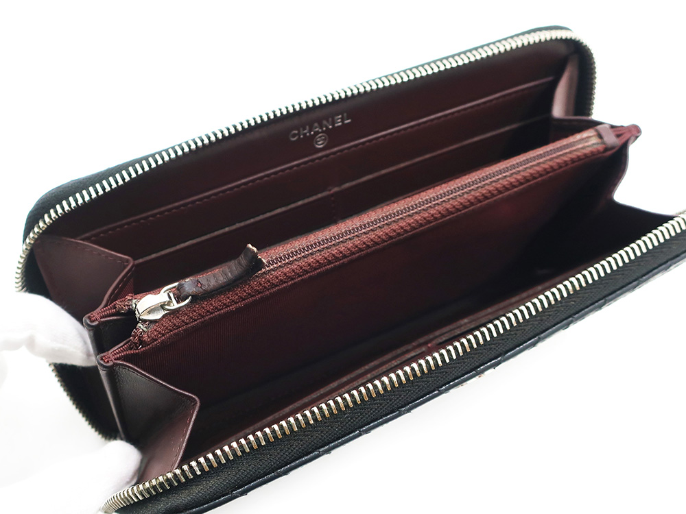 シャネル Vステッチ ココマーク レザー 長財布 ブラック A50047