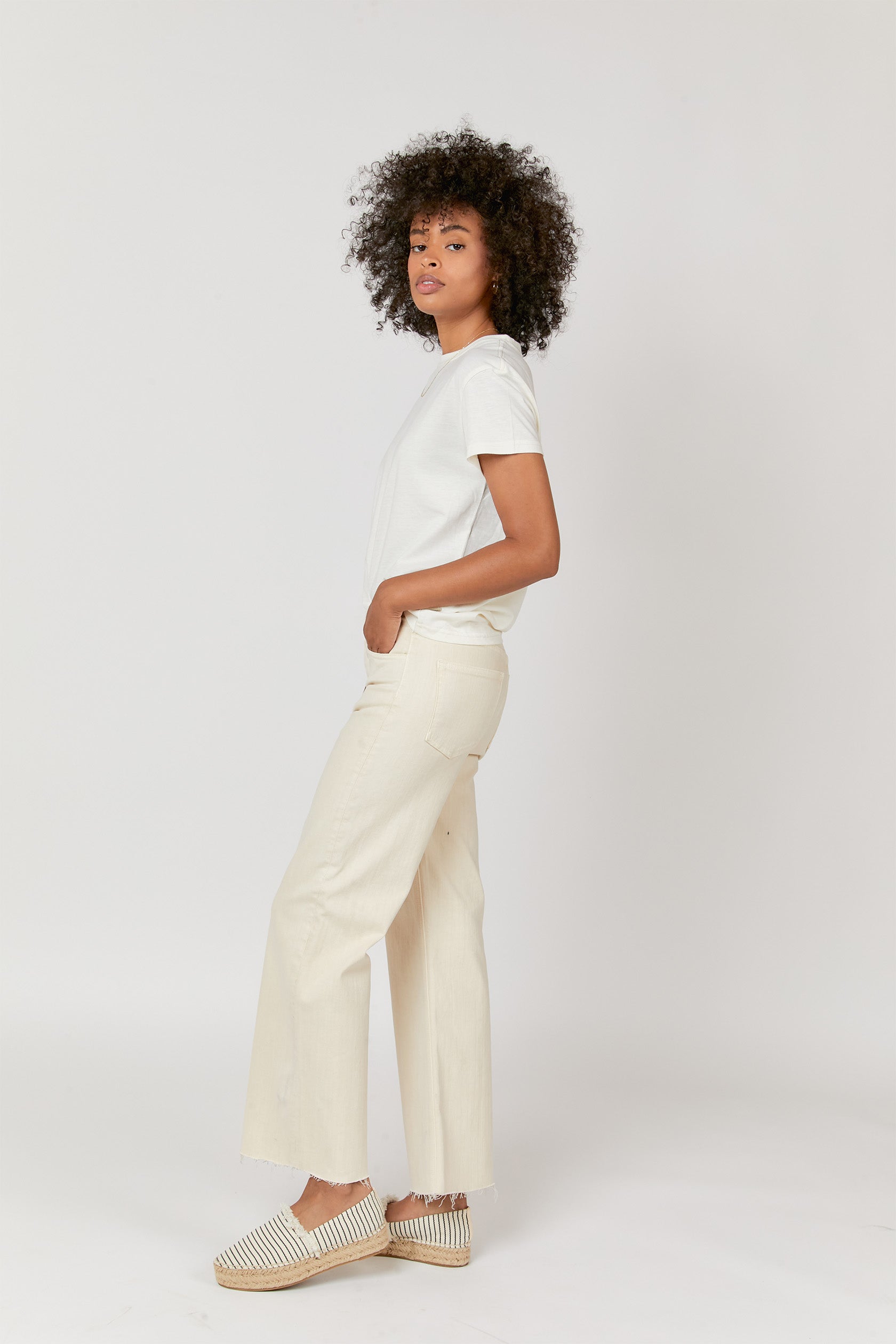 Aberdeen Wide Leg Crop Jeans – Ecru | Oliver Logan - Oliver Logan