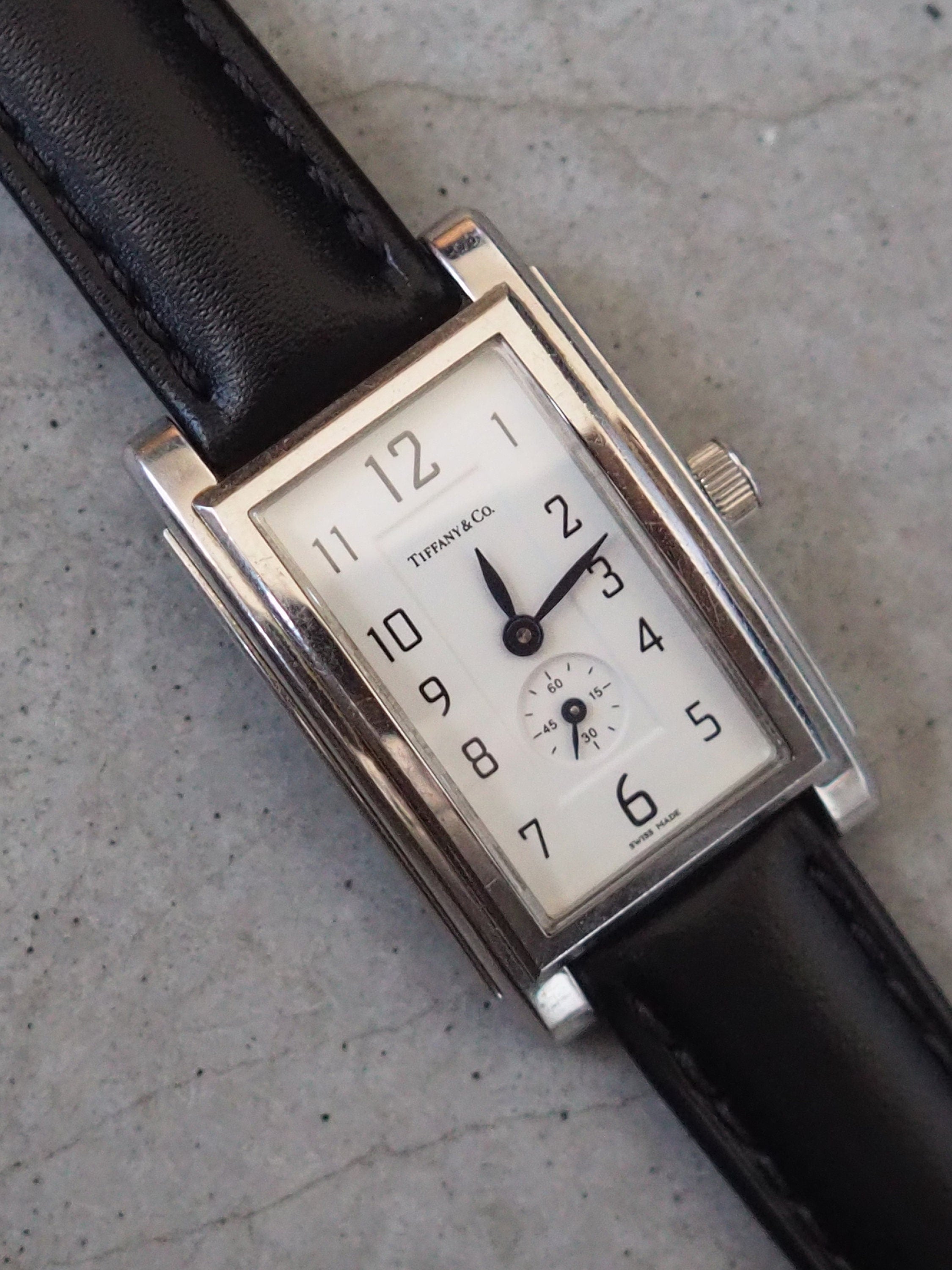 Tiffany & Co グランド ウォッチ 腕時計 シルバー ブラックレザー