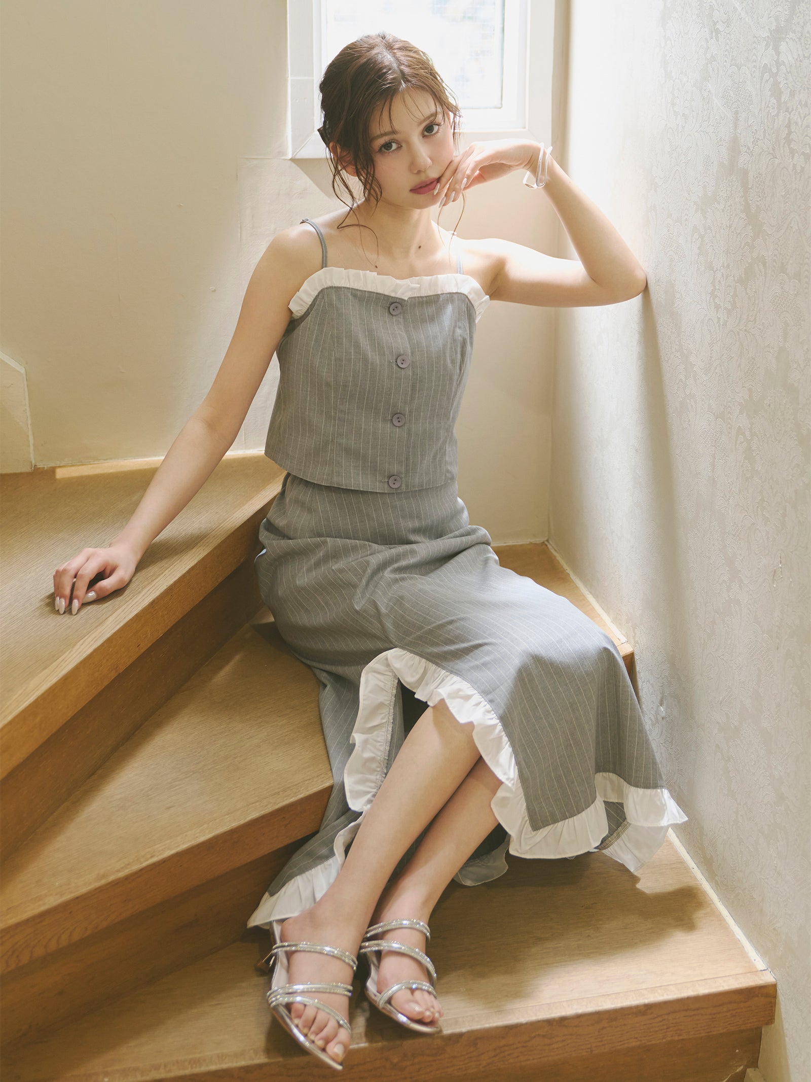 マルチカラーストライプフリルスカート 3-4y マルチカラーストライプ