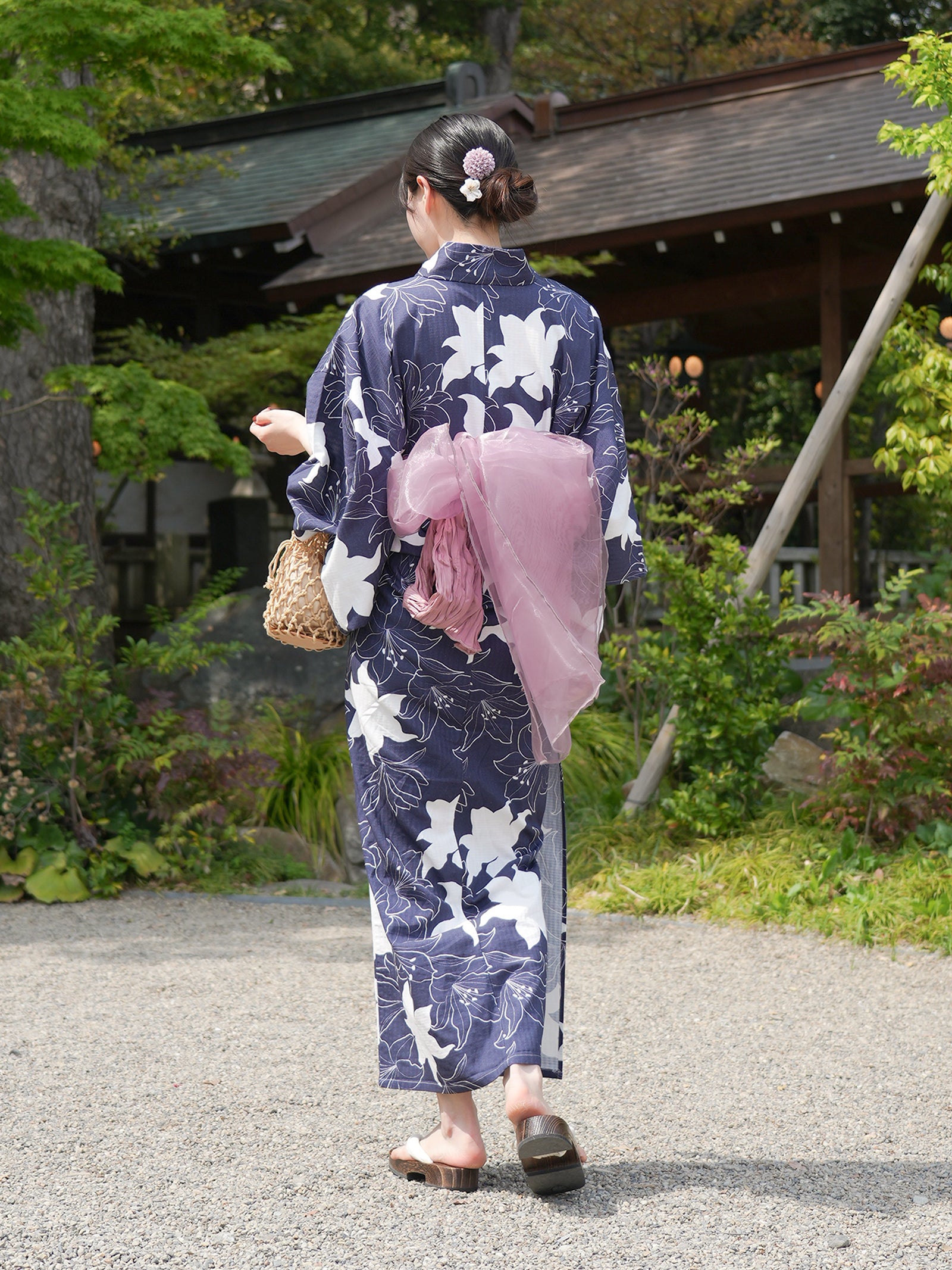 オリジナル百合柄浴衣＆帯セット