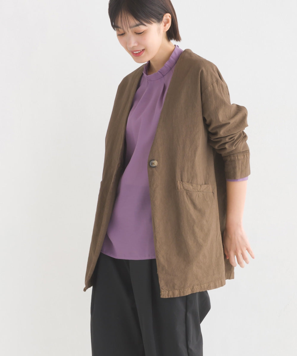 OMNES Another Edition】製品染め コットンノーカラージャケット【7121