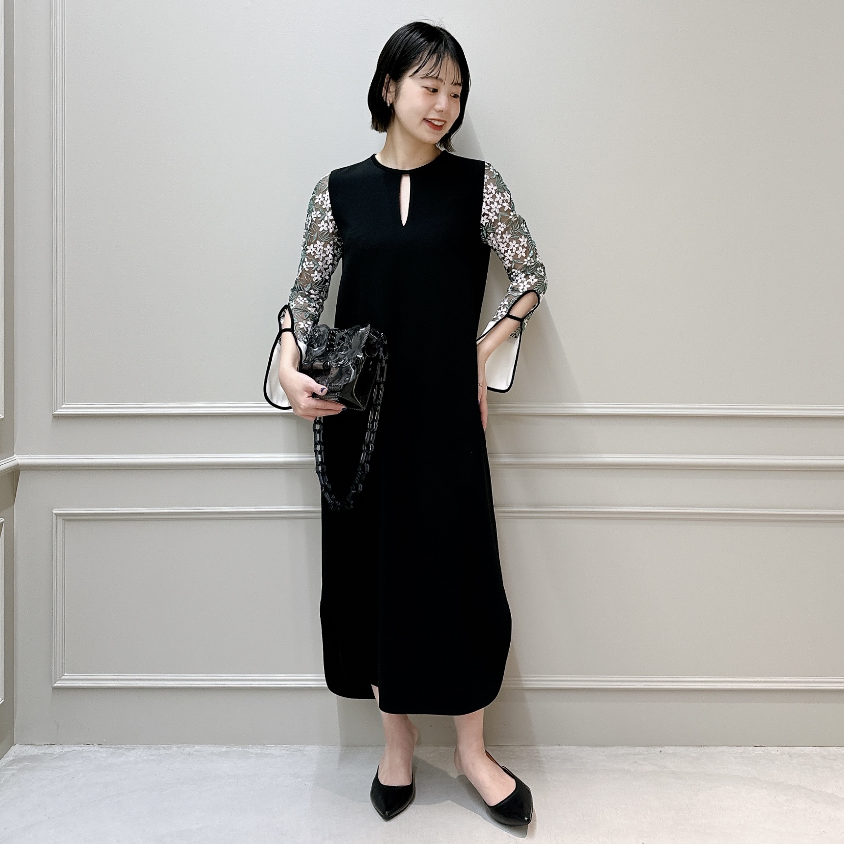 Mame Kurogouchi(マメ クロゴウチ)】 Floral Lace Sleeve Dress
