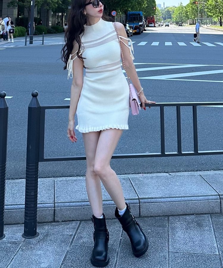 sheer border ribbon onepiece(M BLACK): ワンピース｜PMbox P&M