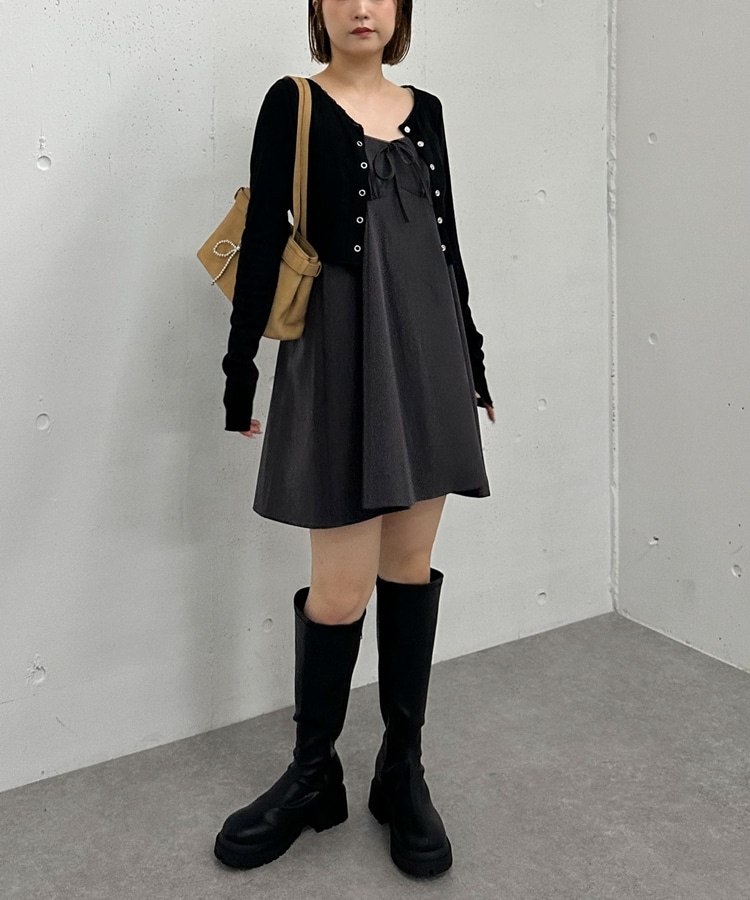 バイアスチェックアソートミニキャミワンピース(M BLACK): ワンピース