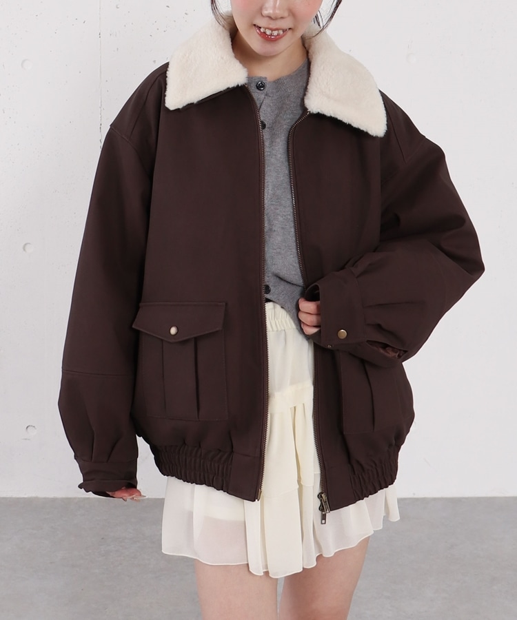 ファー衿付中綿フェイクレザーブルゾン(M BROWN): アウター｜PMbox P&M